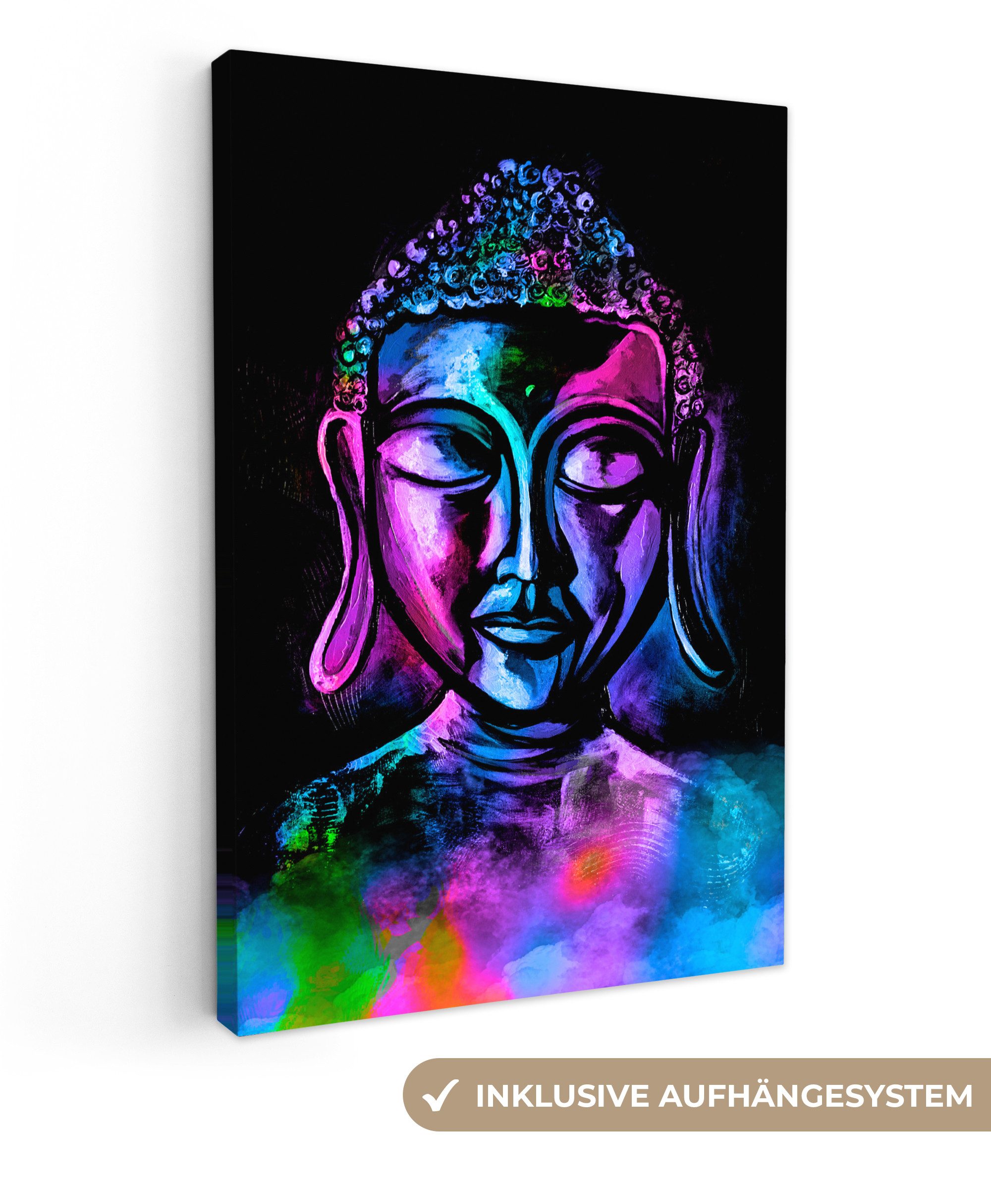 OneMillionCanvasses® Leinwandbild Buddha - Malen - Meditation, Fotodruck (1 St), Deko für Wohnzimmer Schlafzimmer Küchen 40x60 cm