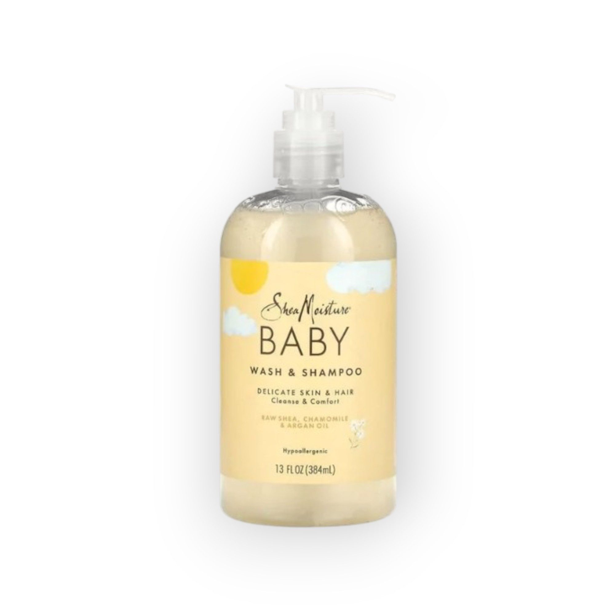 Shea Moisture Haarshampoo Baby Wash für empfindliche Haut und Haar 384 ml, Praktische 2 in 1 Reinigung für Haut und Haa