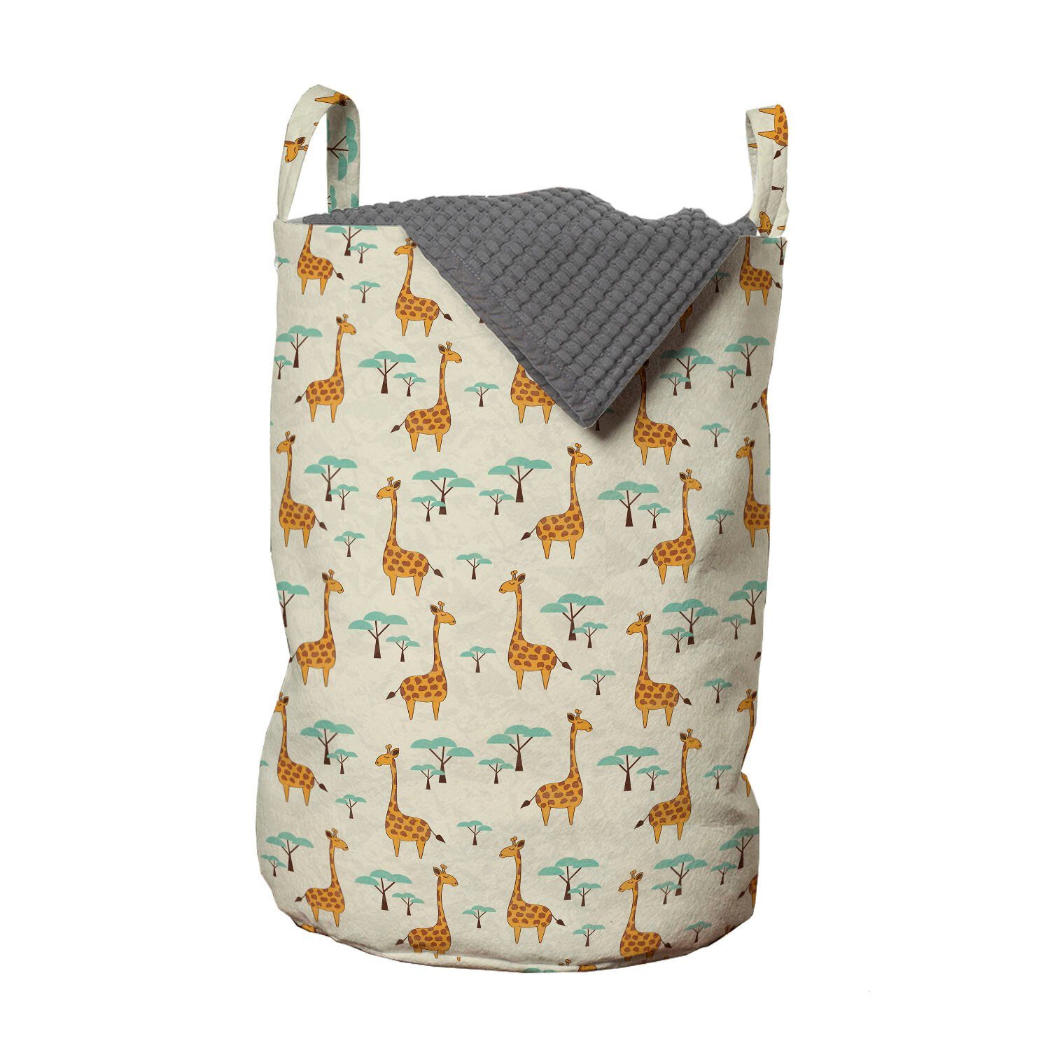 Wäschekorb Waschsalons, Abakuhaus Giraffe Wäschesäckchen mit Grunge-Dschungel-Safari Griffen für Kordelzugverschluss