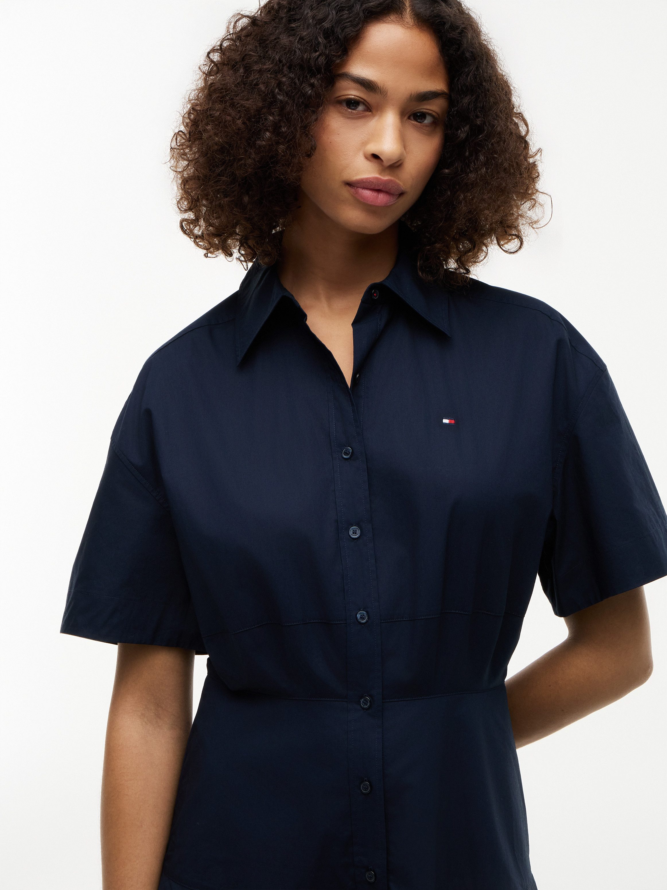 Tommy Hilfiger Blusenkleid POPLIN FLRE SS MIDI SHRT DRS Baumwolle – Bild 4 von 4