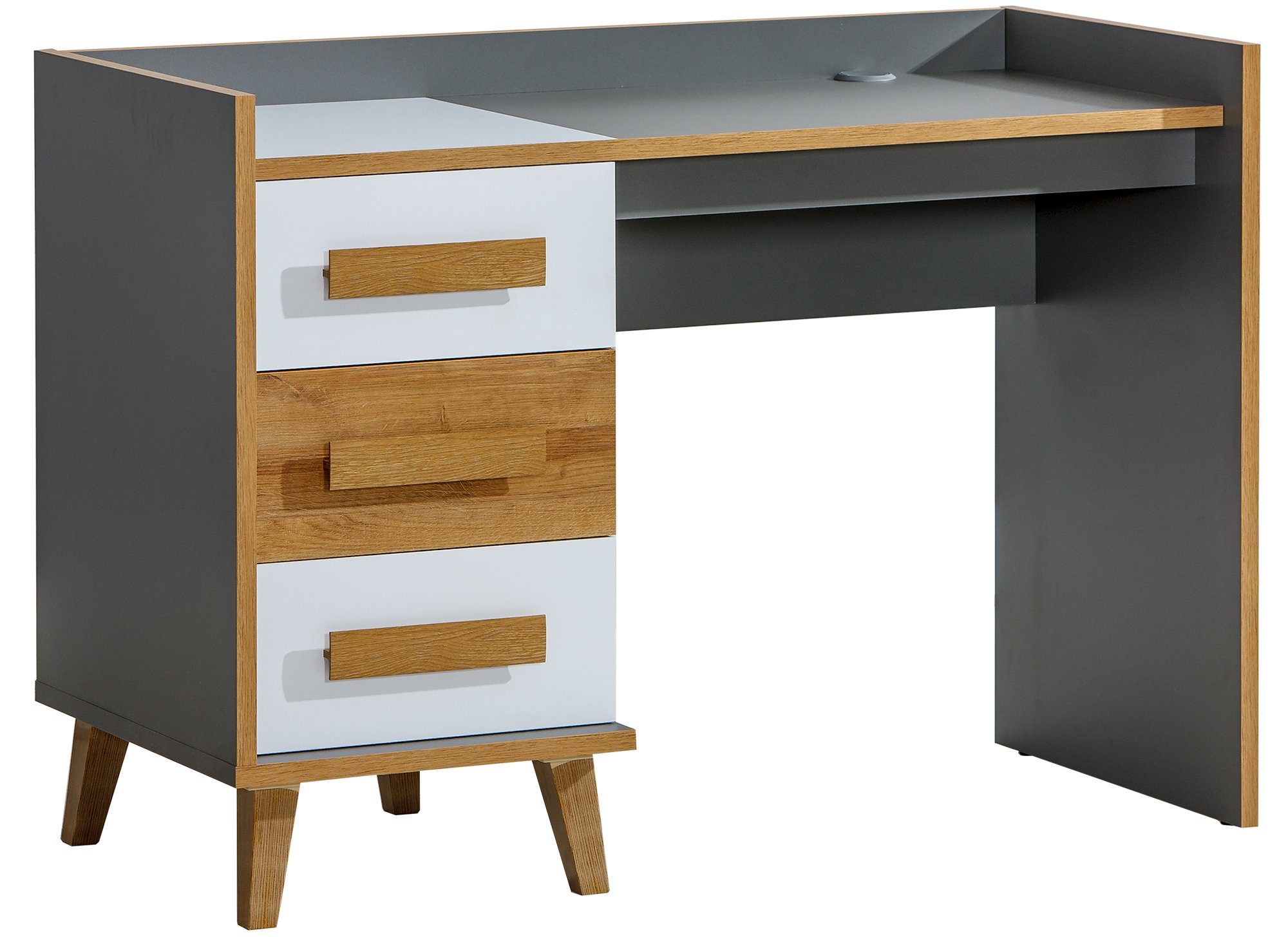 Stylefy Schreibtisch Wersum Anthrazit Weiß Eiche Riviera (Computertisch, Bürotisch), viel Stauraum, mit Schubladen, variabel stellbar, Skandinavisch Design