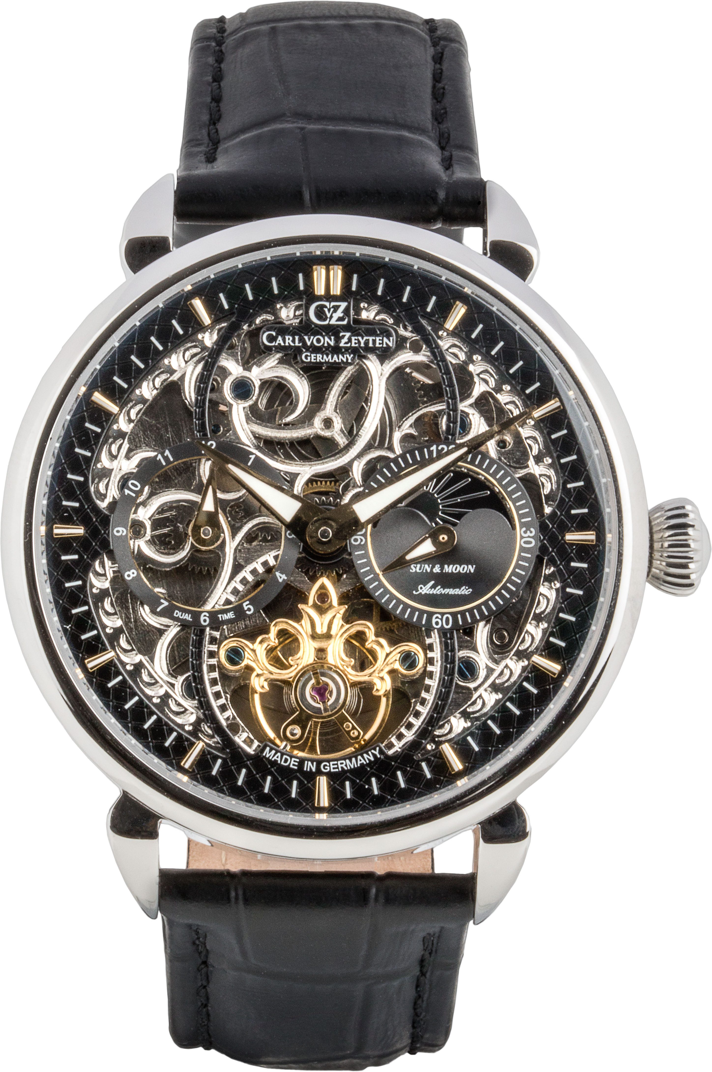 Carl von Zeyten Automatikuhr Neukirch CVZ0005BKGS, Armbanduhr, mechanische Uhr, Herrenuhr, Skelettuhr, Made in Germany