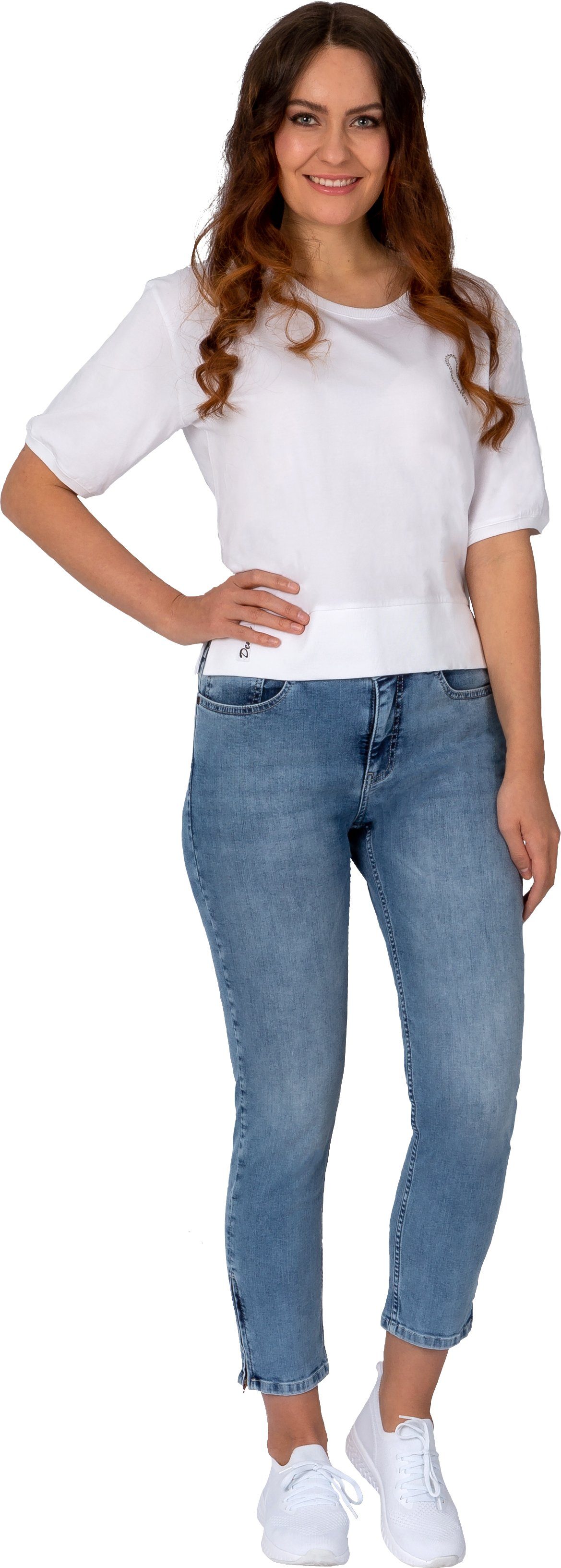 Gio Milano Stretch-Jeans Gio-Lotti-1000, verkürzte Jeans mit Reißverschluss am Beinabschluss 5-Pocket-Style