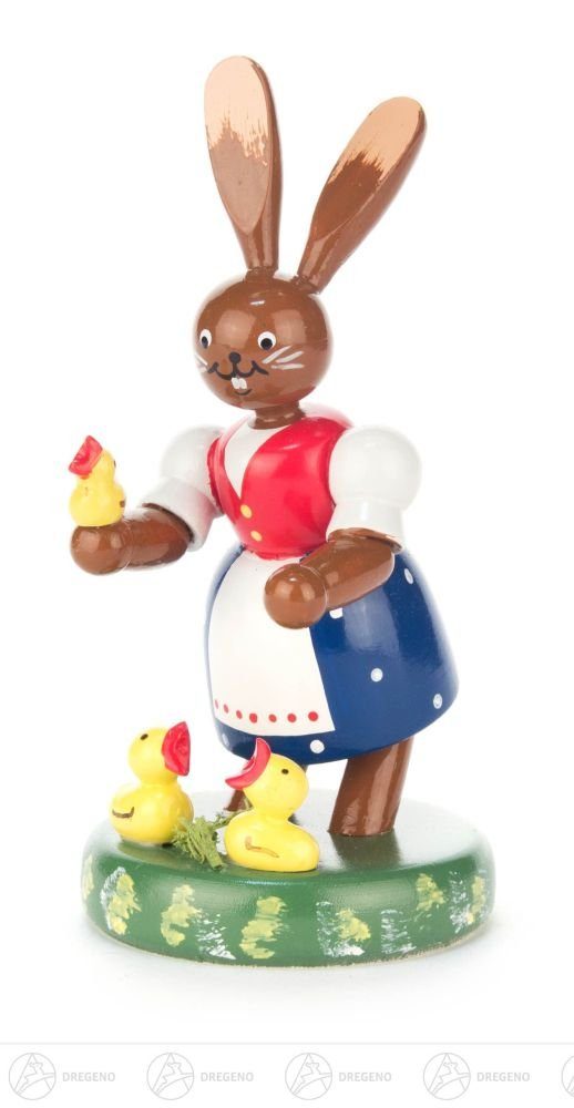 Dregeno Erzgebirge Osterhase Ostern & Frühjahr Häsin mit Kücken farbig Höhe ca 10,5 cm NEU