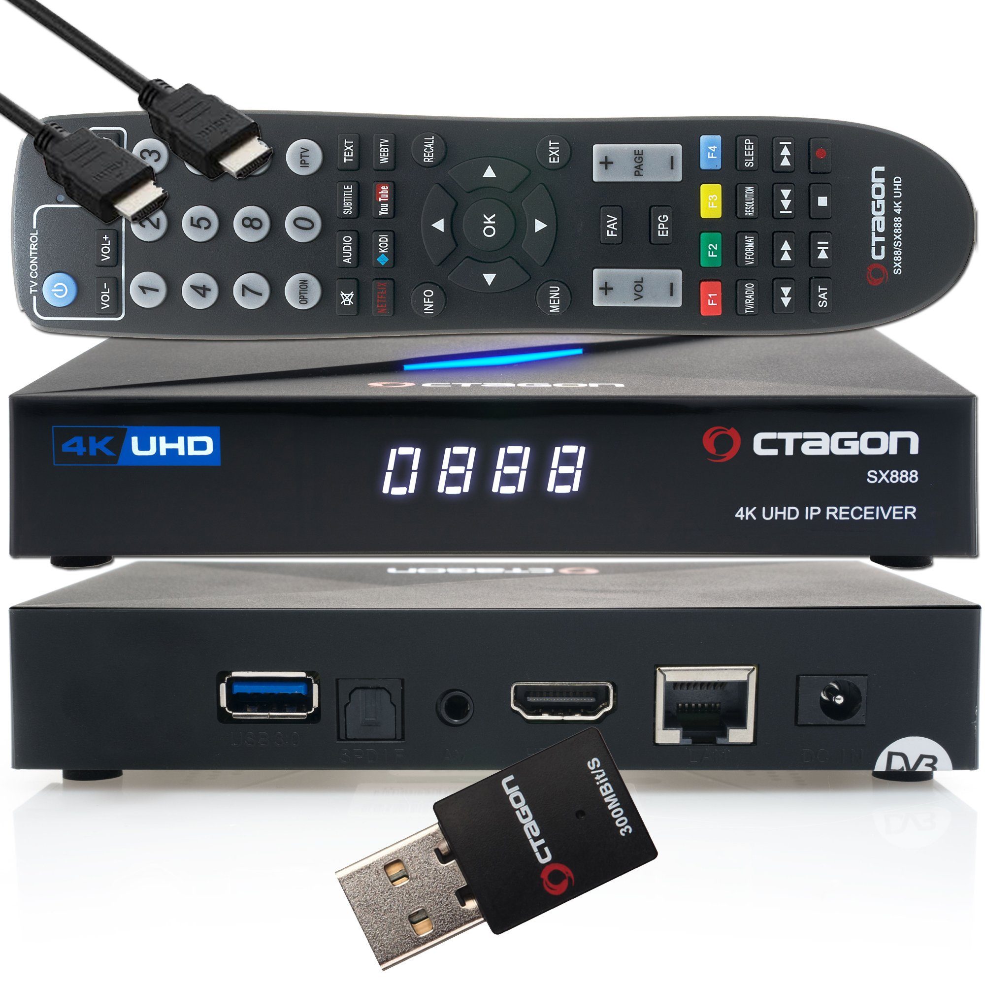 Streaming-Box SX888 4K UHD IP H.265 HEVC IPTV Set-Top Box + 300 Mbits Wifi Stick