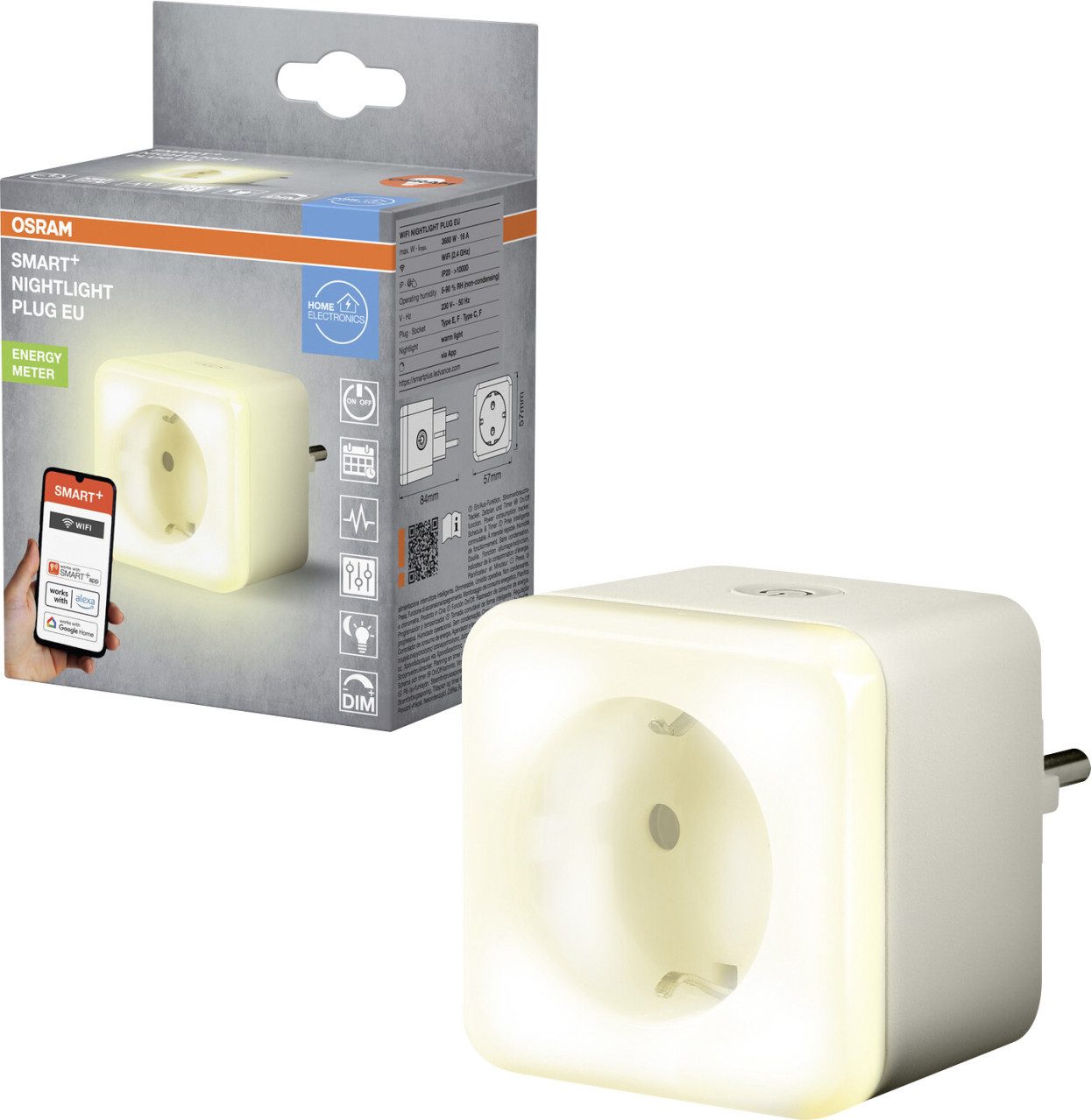 Osram Nachtlicht Osram Nachtlicht SMART+ WiFi Plug EU Weiß, Inkl. Leuchtmittel, Dimmbar ohne Bewegungsmelder