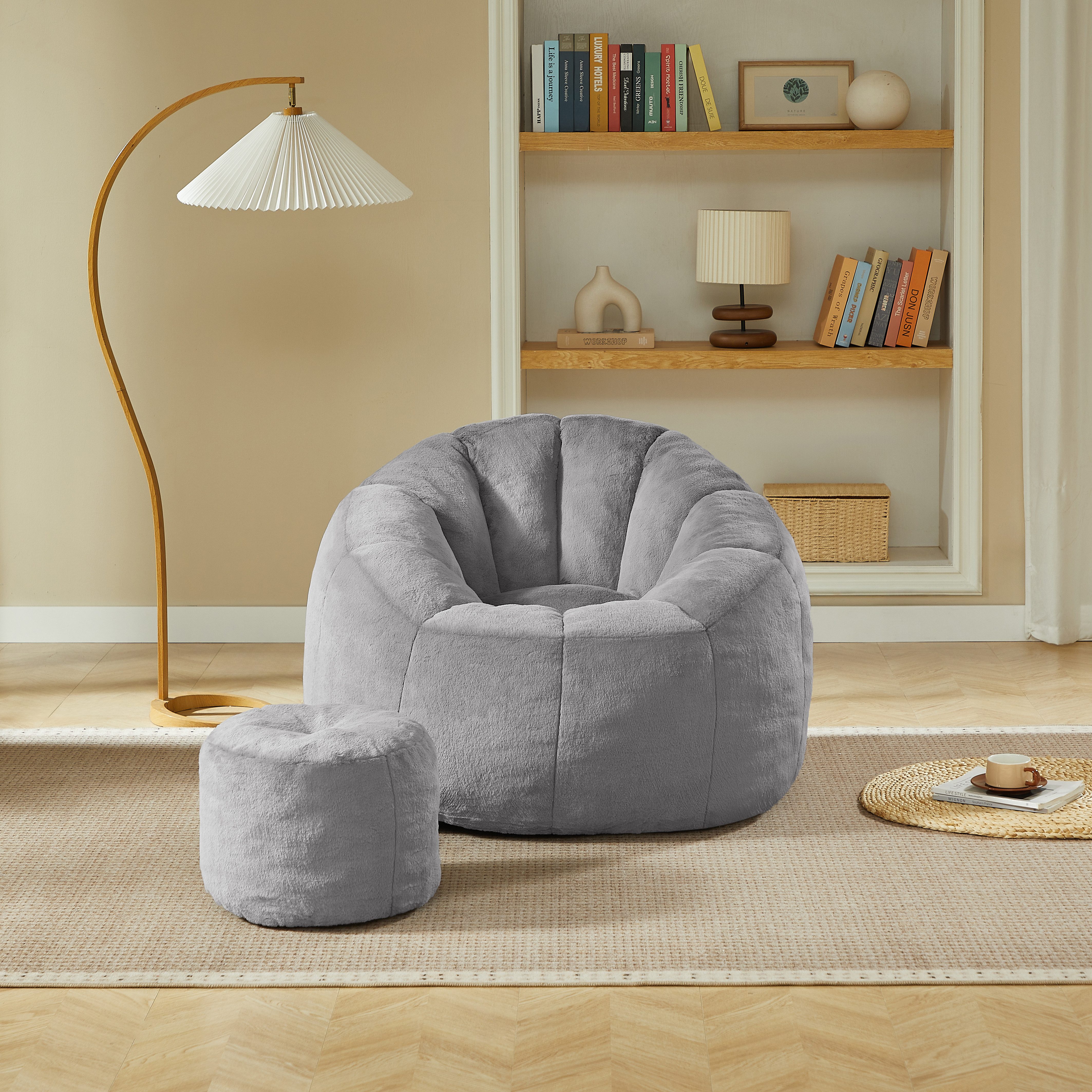 muvano Sitzsack Weicher Blüten-Sitzsack mit Fußhocker, vakuumverpackt, keine Montage (2 St), für Wohnzimmer & Balkon – Bild 2 von 5