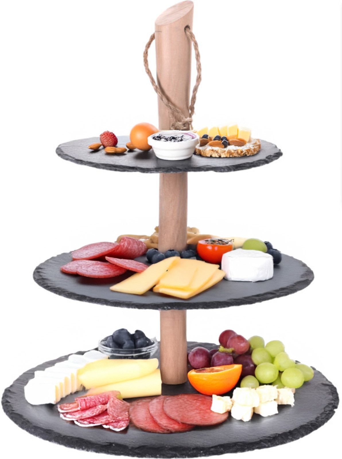 Koopman Etagere Servierständer 3 Etagen Ablage Schiefer Griff Ø 30/25/20 cm, Schiefer, (1-tlg), 3 Etagen, Servierständer, Schiefer, Keksständer, Demontiert