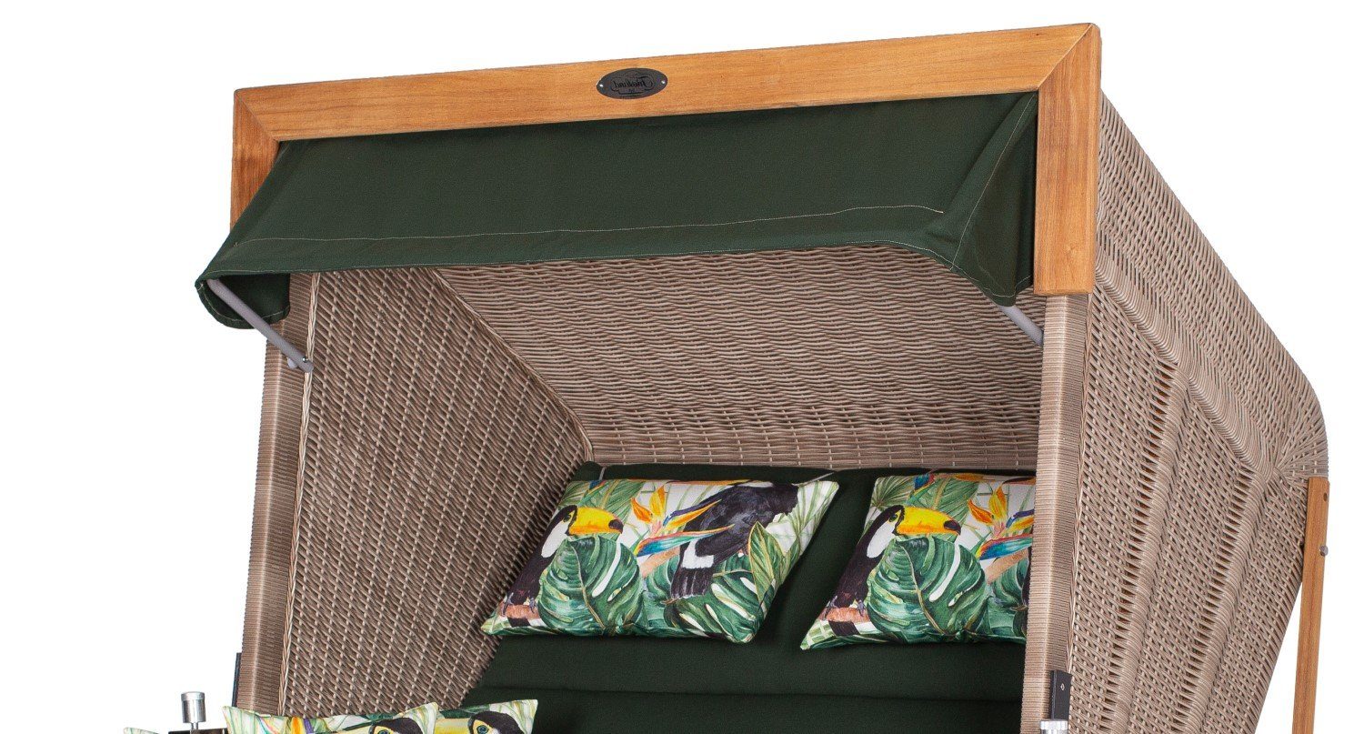 deVries PURE® Strandkorb Friesland Sylt XL - PE white kubu - Dessin 244, BxTxH: 135x90x165 cm, Volllieger, Nordsee-Strandkorb, Teakholz - PE-Markengeflecht - bequeme Polster - Schutzhaube