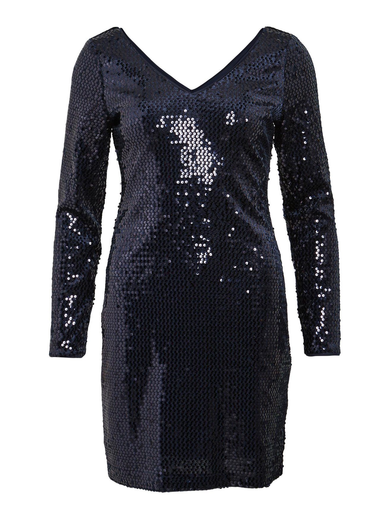 Vila Abendkleid Mini Kleid Pailletten V-Ausschnitt VISADIE (kurz) 6557 in  Blau, KOMFORT - Oberschenkellanges Paillettenkleid mit V-Ausschnitt und  langen