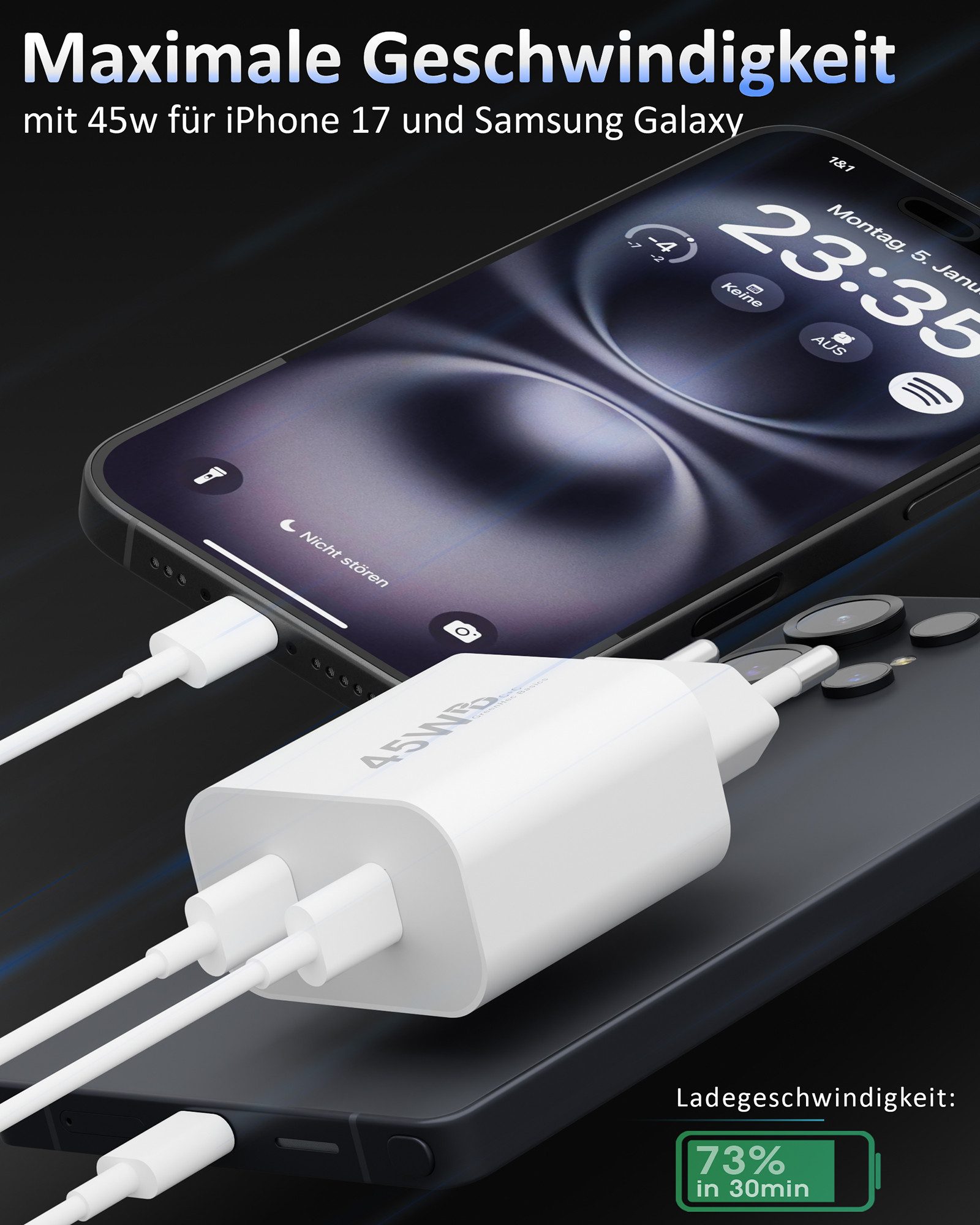 GreenHec USB C Schnellladegerät 45w Samsung Galaxy S26 S25 S24 S23 S22 S21 Fast Schnelllade-Gerät (50 mA, Spar-Set, 45w USB-C Dual Charger, S26+ Ultra FE Ladegeräte USBC Handy Charger Netzteil Adapter Zubehör)
