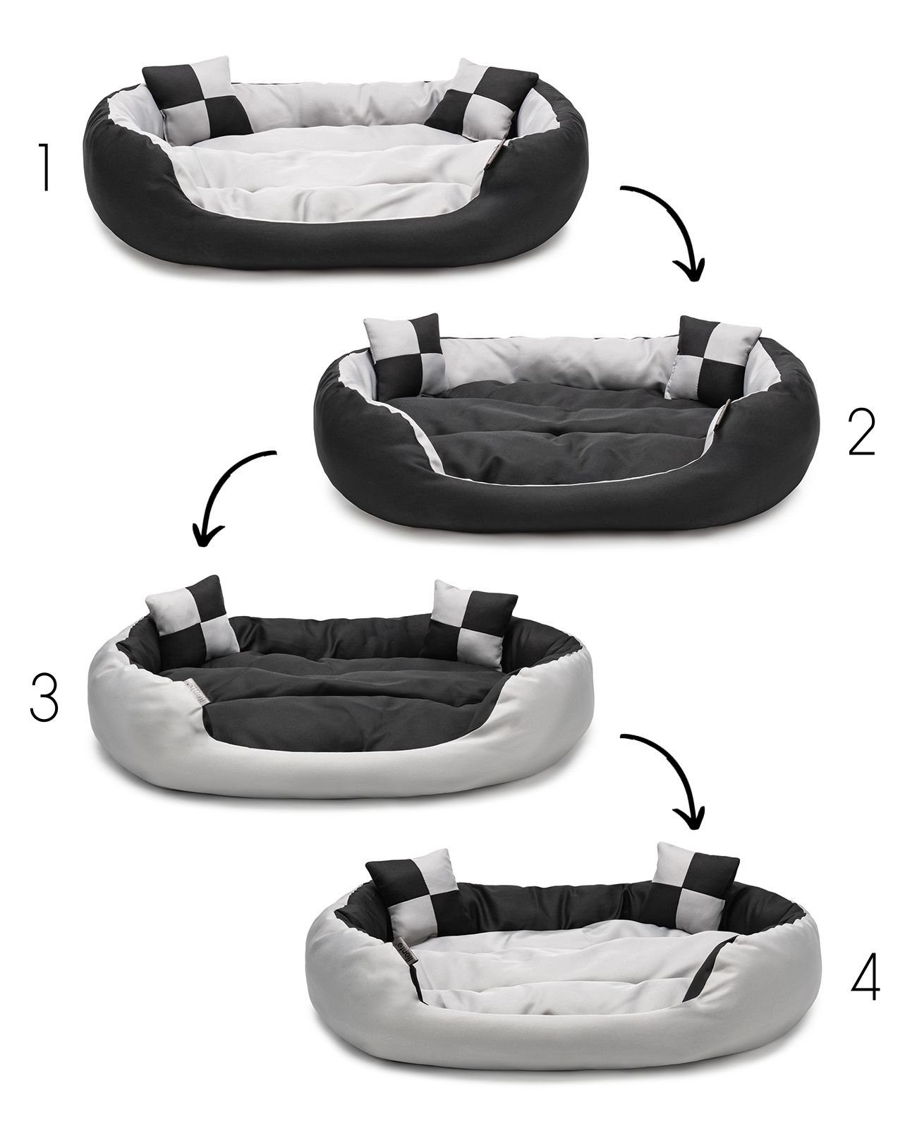 lionto Tierbett für Katzen, 4-in-1 Katzenbettchen wendbar, wasserabweisendes Textil, modern, wendbar, kratzfest & pflegeleicht