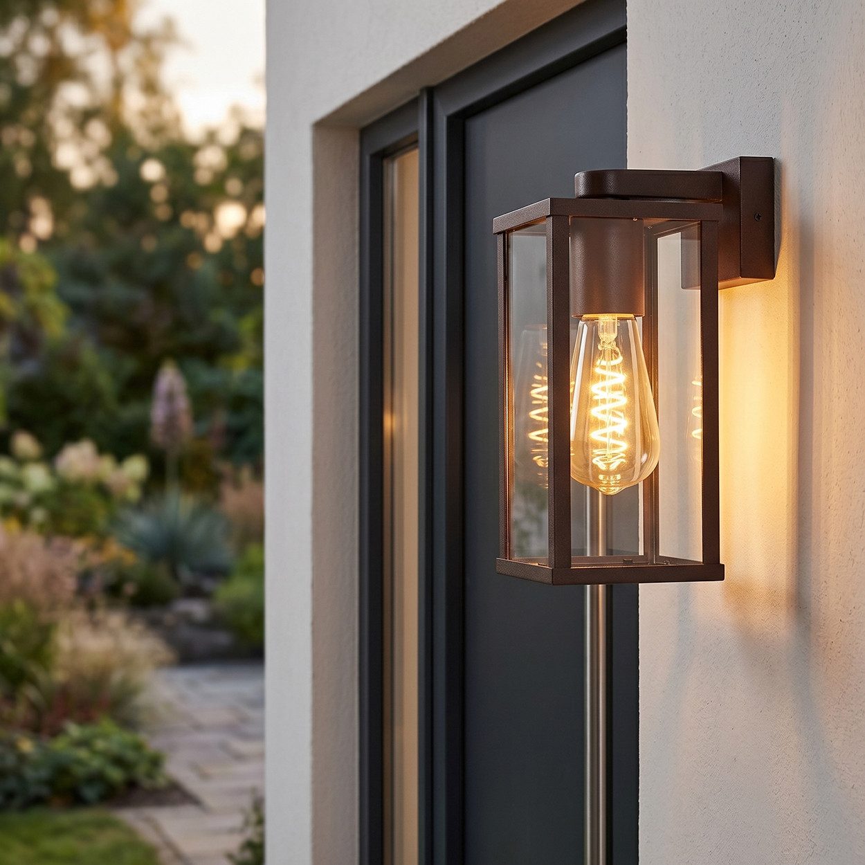 hofstein Außen-Wandleuchte Außenwandlampe mit Bewegungsmelder aus Metall/Glas in Rost/Klar, ohne Leuchtmittel, Leuchte im Industrial-Design für Garten/Terrasse/Hof, 1 x E27, IP44
