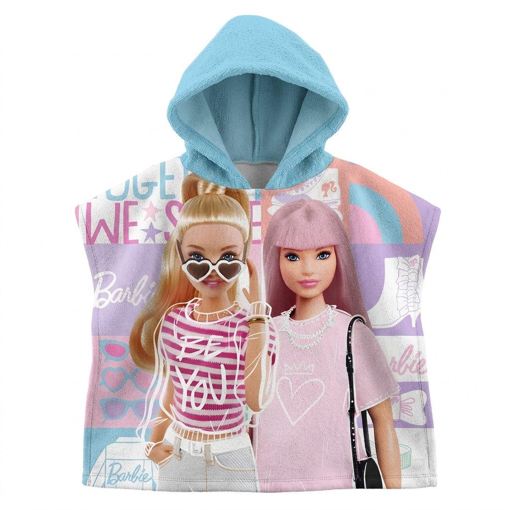 Barbie Badeponcho Barbie and Friends Kinder Poncho Badeponcho 100% Baumwolle, Baumwolle, Kapuze, Gr. 60x60 cm