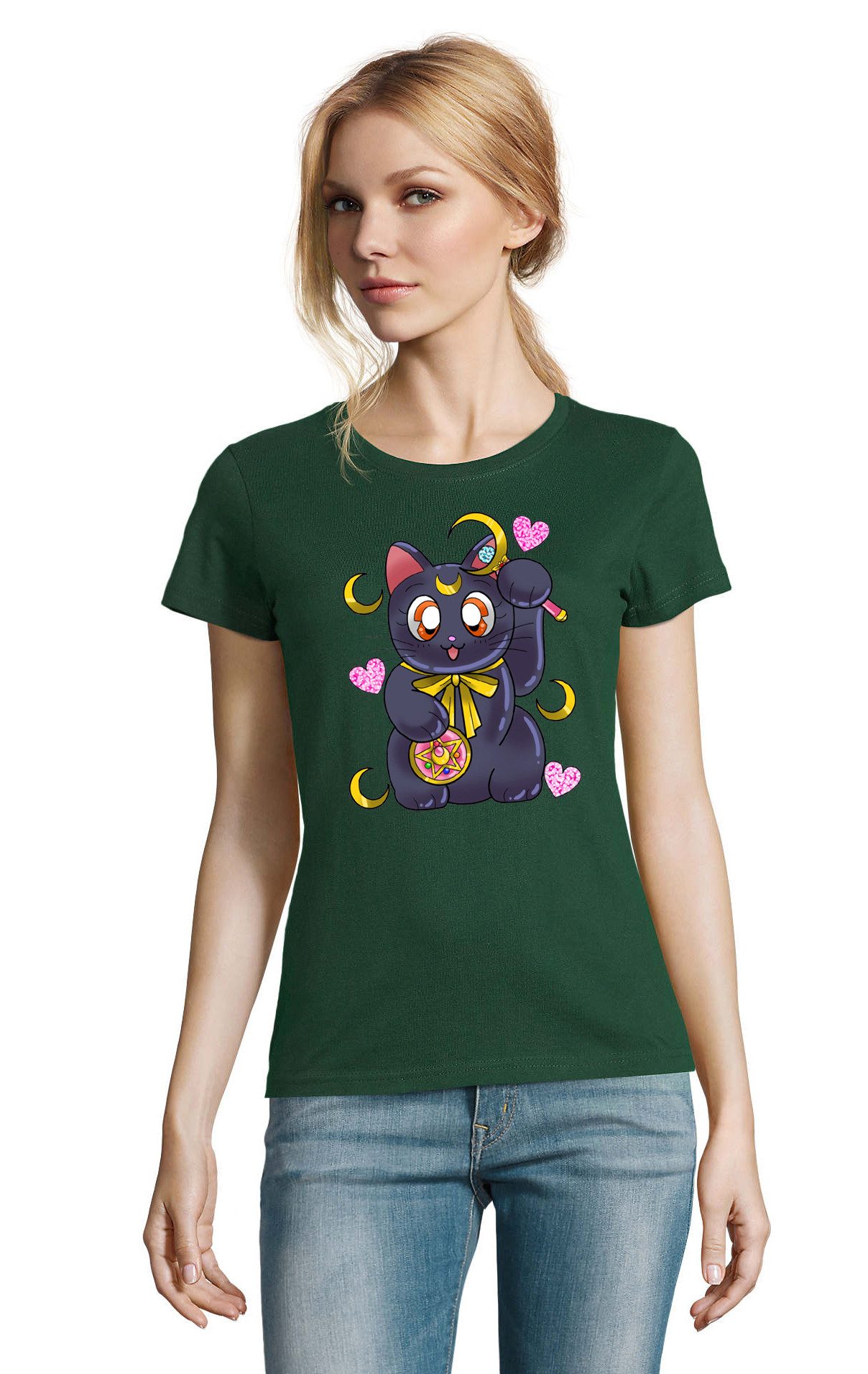 T-Shirt Süße Sailor Katze Cat Luna Moon Anime Manga Damen Fun Shirt