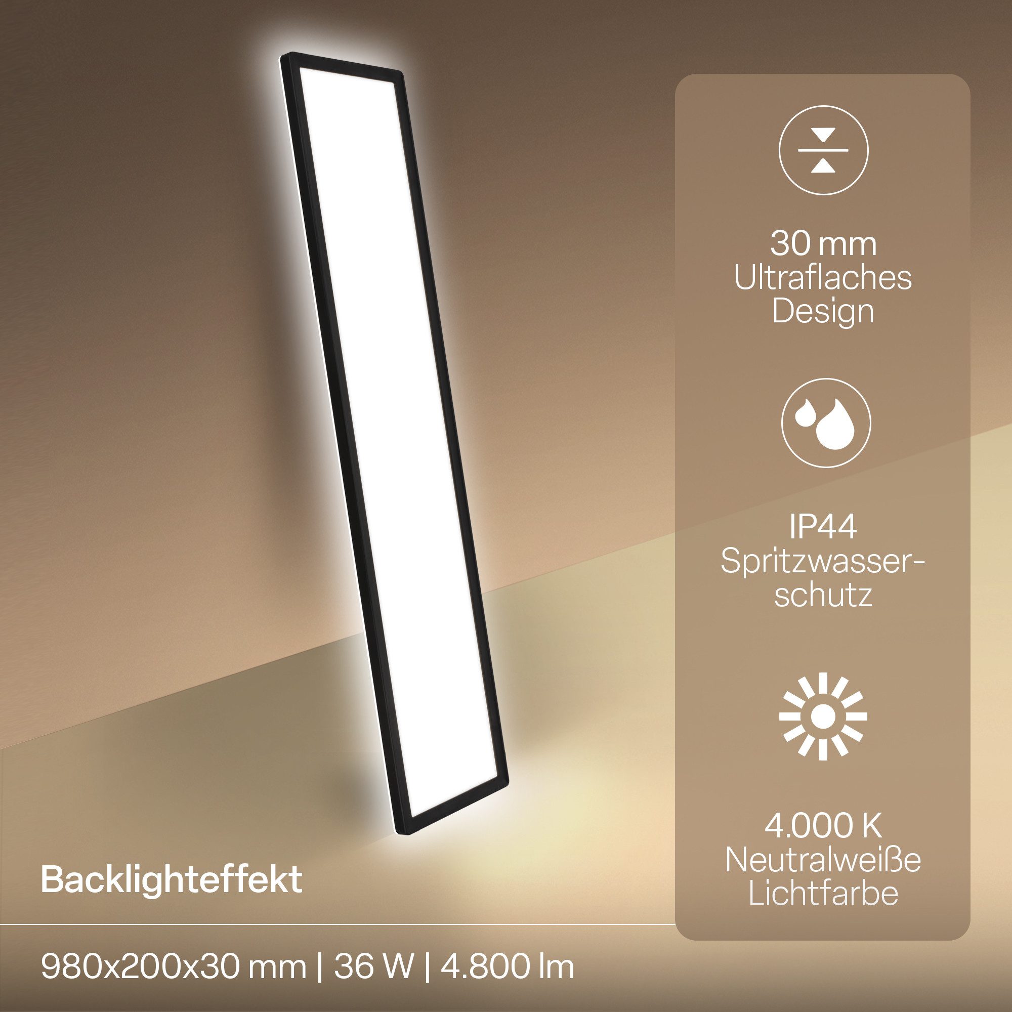 B.K.Licht LED Deckenleuchte Panel Flach 30mm Backlight Effekt LED Deckenlampe Wohnzimmer, LED fest integriert, 4000K - Neutralweiß, versch. Größen & Farben, Badezimmer, Küche, Wohnzimmer, Kinderzimmer