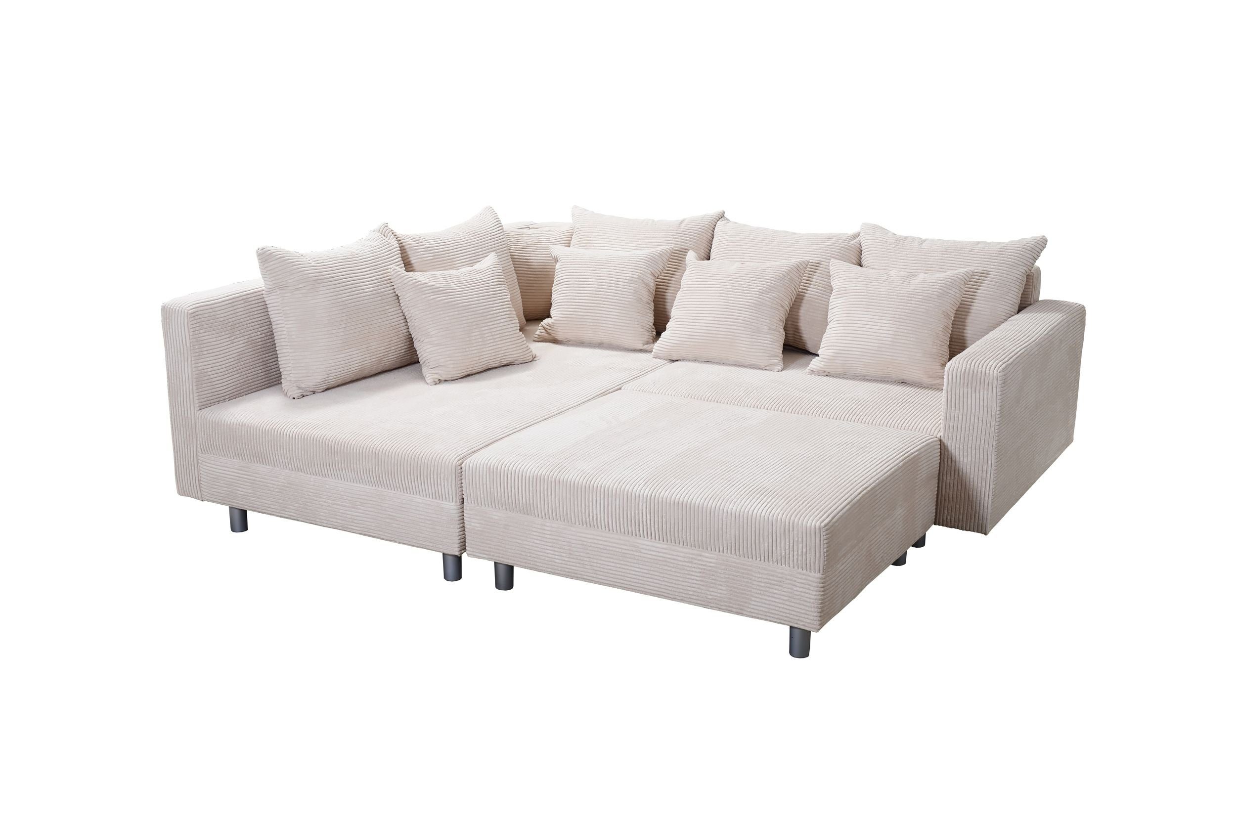 Küchen-Preisbombe Sofa Wohnlandschaft Sofa Couch Ecksofa Eckcouch Cordstoff beige Minsk L, Ecksofa + Hocker