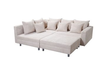 Küchen-Preisbombe Sofa Wohnlandschaft Sofa Couch Ecksofa Eckcouch Cordstoff beige Minsk L, Ecksofa + Hocker