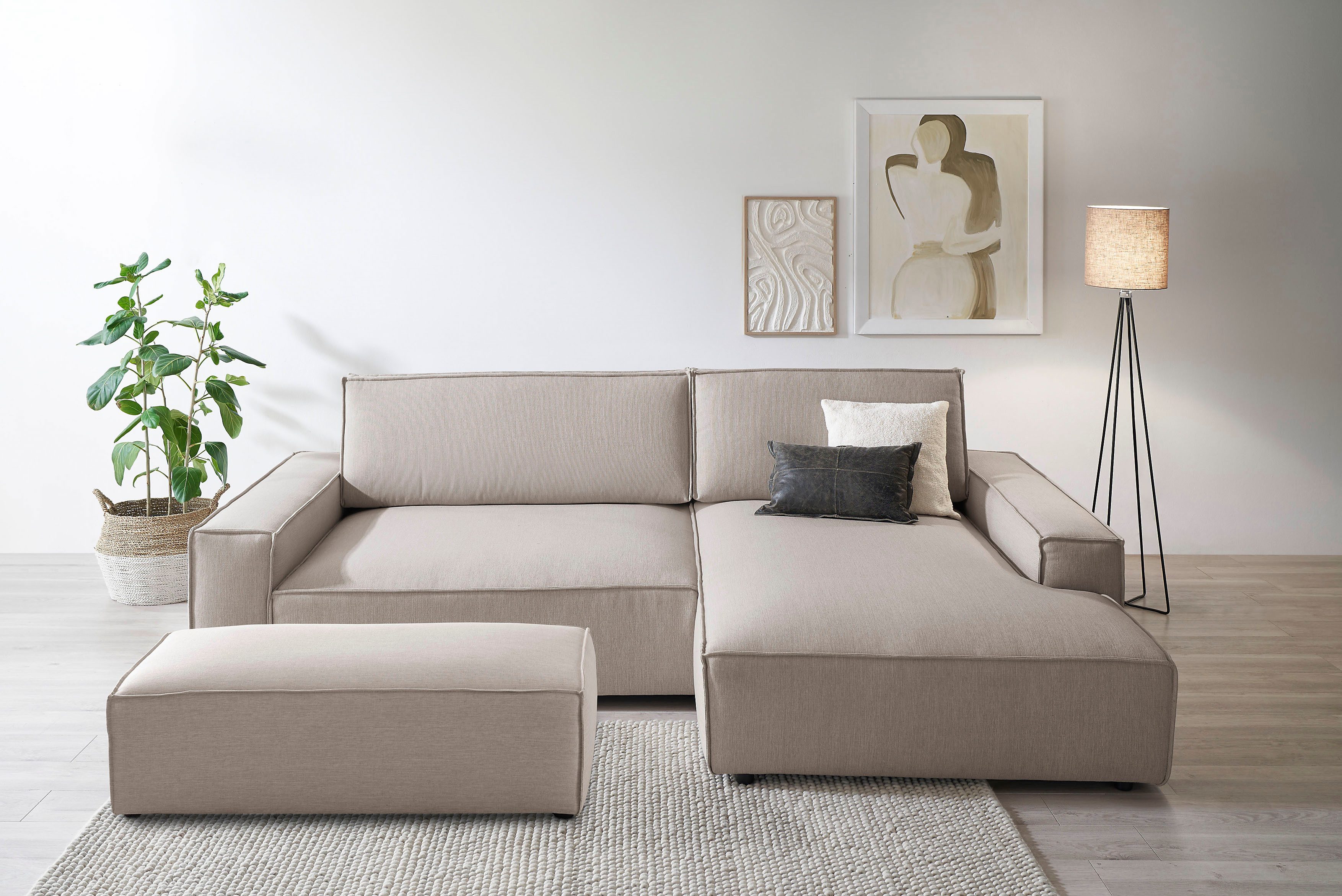 OTTO home Polsterecke SHERWOOD XXL tief, L-Form, Schlaffunktion, Bigsofa, Cord, Leinenoptik, Set 2 Teile, stellbar zum Schlafsofa (Krokodilverbinder), Cord, Leinenoptik
