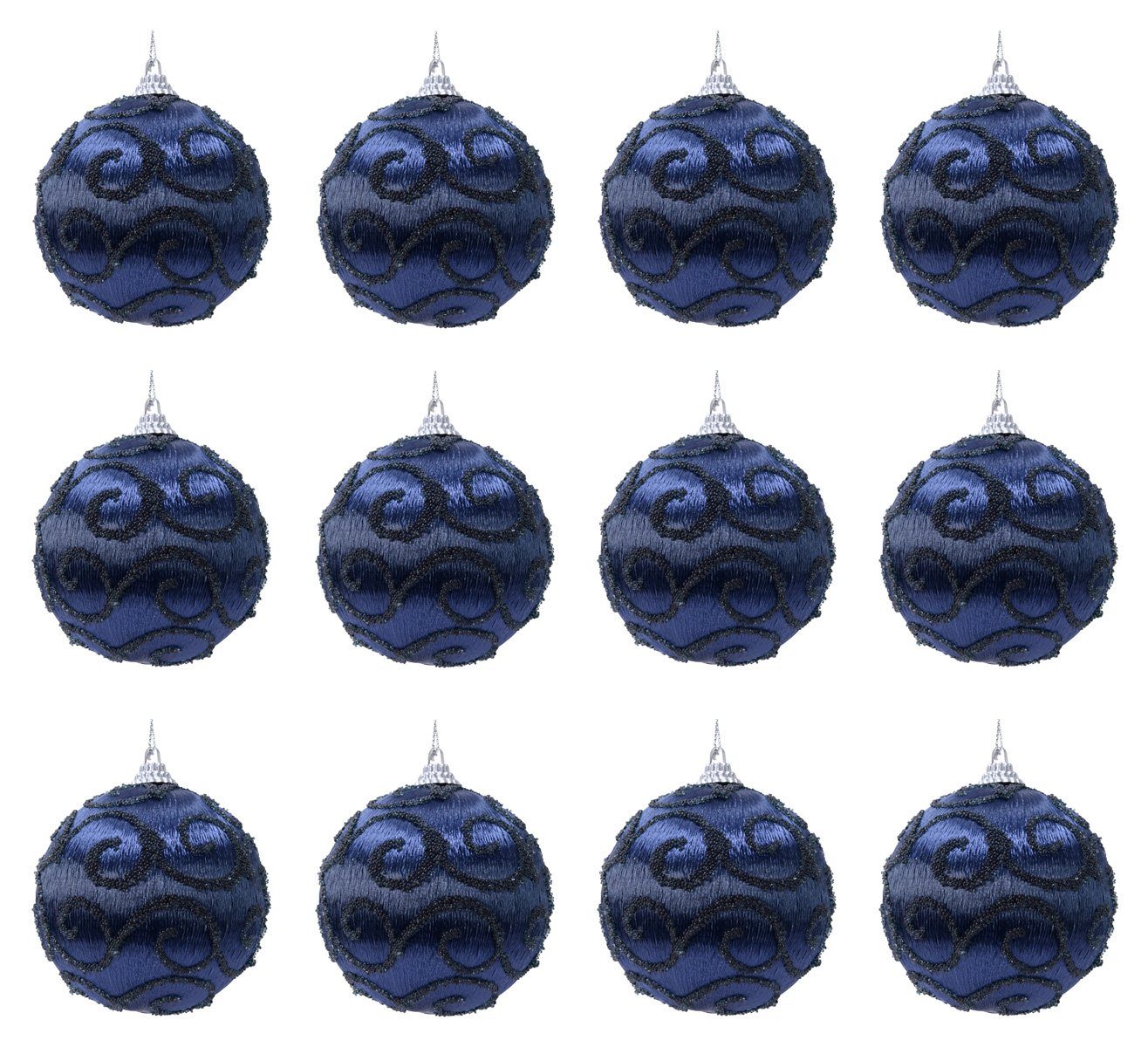 Decoris season decorations Christbaumschmuck, Weihnachtskugeln Kunststoff 8cm Ranken Motiv 12er Set - Nachtblau