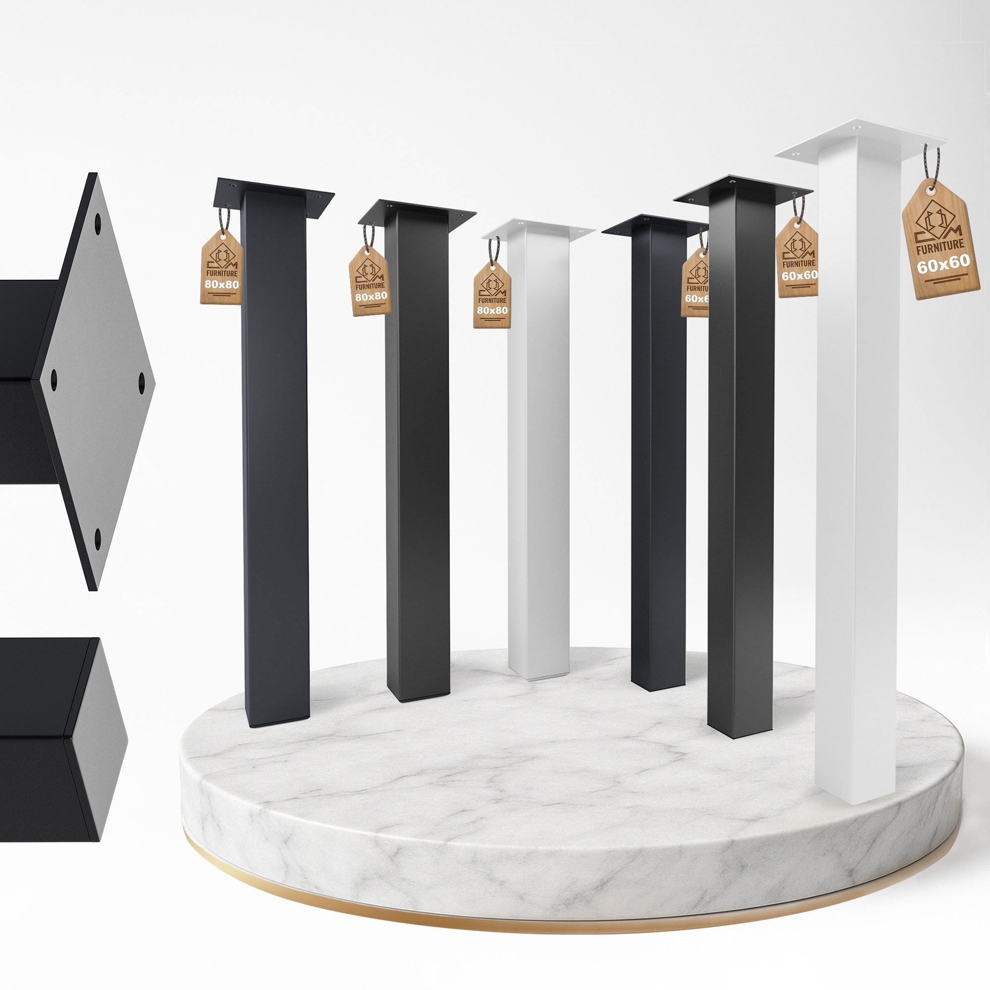 CM Furniture Tischbein 4er Tischbeine Eckig Premium 60x60 mm Höhe 72 cm, Sehr Stabil Metall Tischgestell Tischfuß Tischkufen Pulverbeschichtet