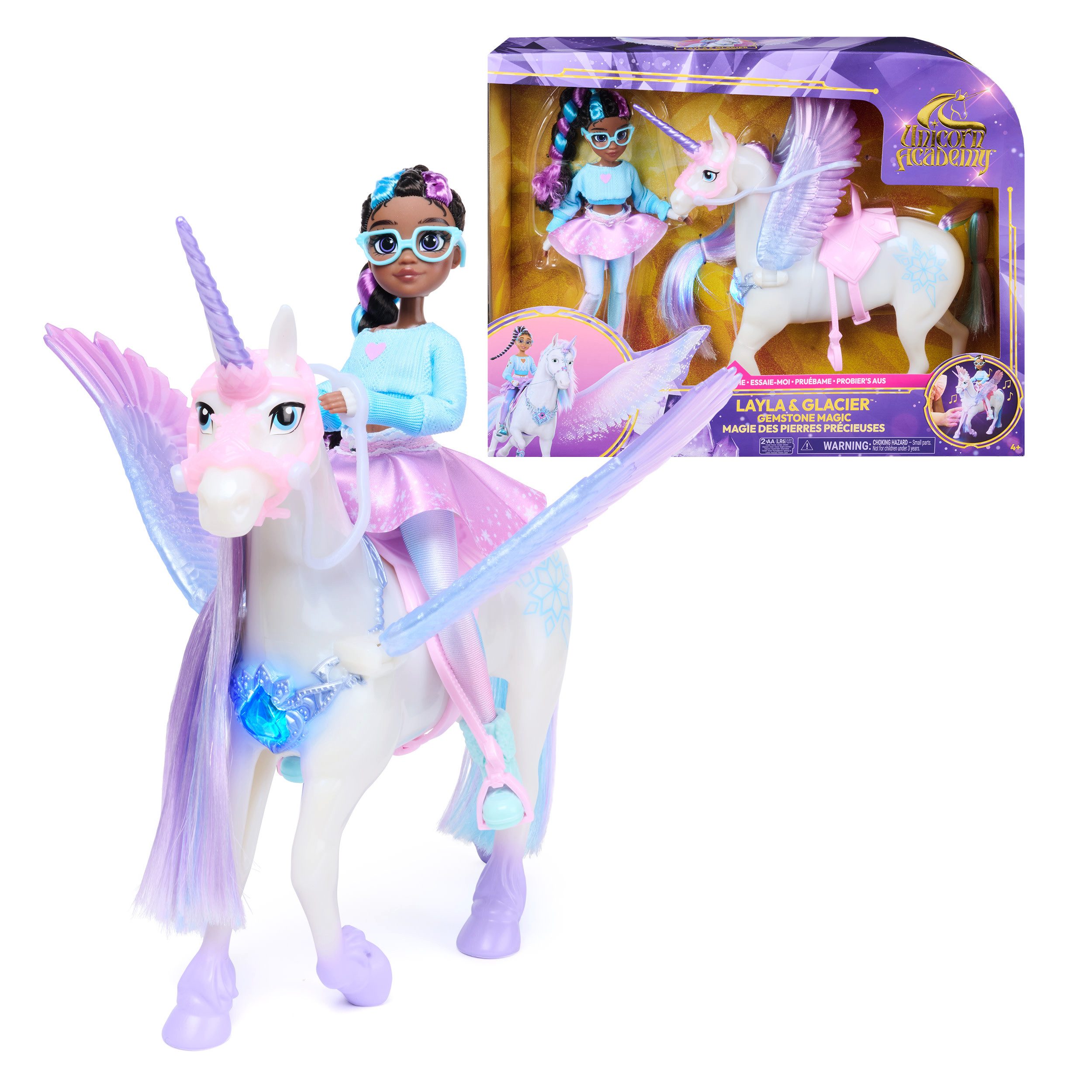Spin Master Anziehpuppe Unicorn Academy - Edelsteinmagie Layla & Interaktives Einhorn Glacier, mit Licht und Sound