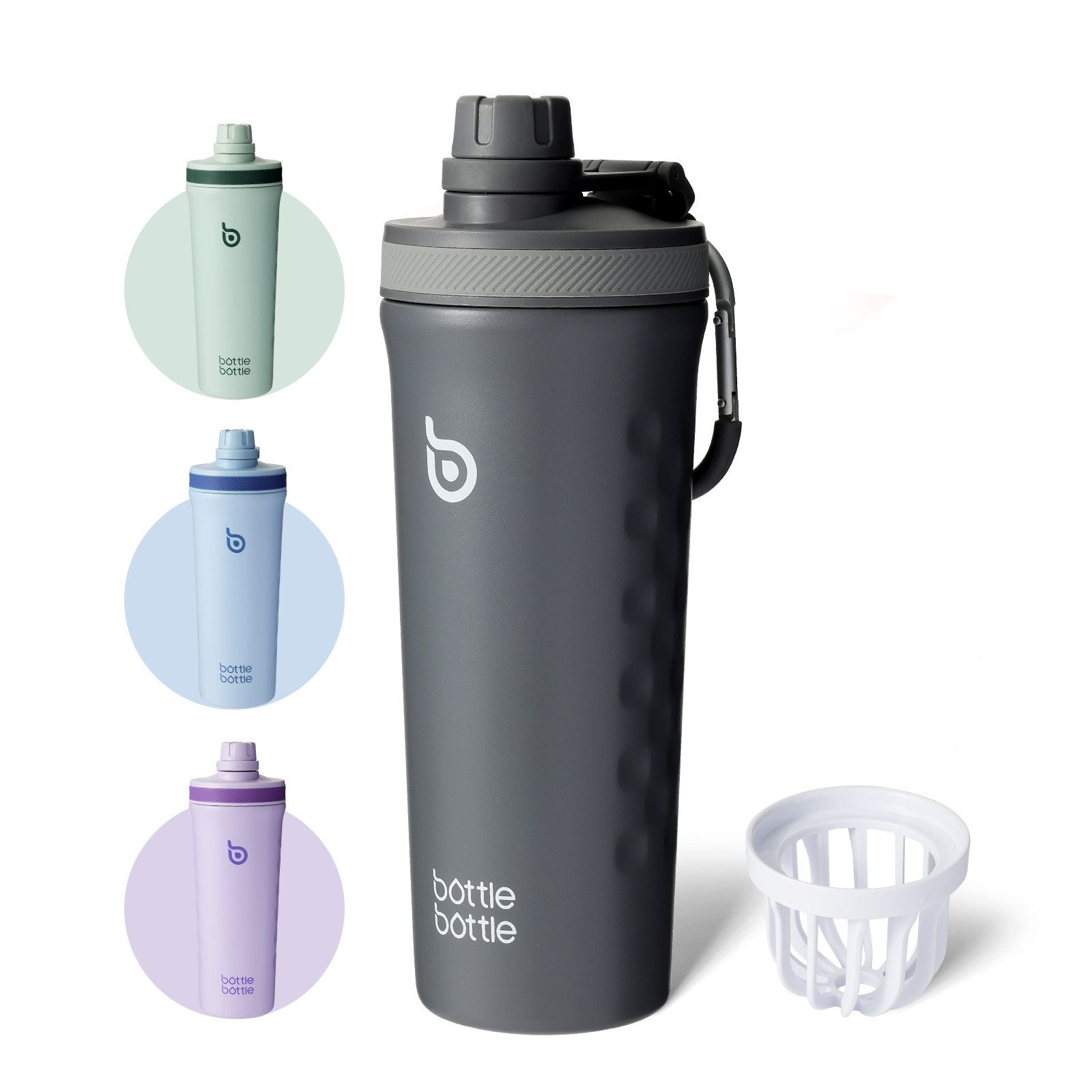 BOTTLE BOTTLE Trinkflasche Shaker Edelstahl Trinkflasche 26oz mit Mischkugel, Protein Shaker für Eiweiß & Fitness, doppelwandig, auslaufsicher