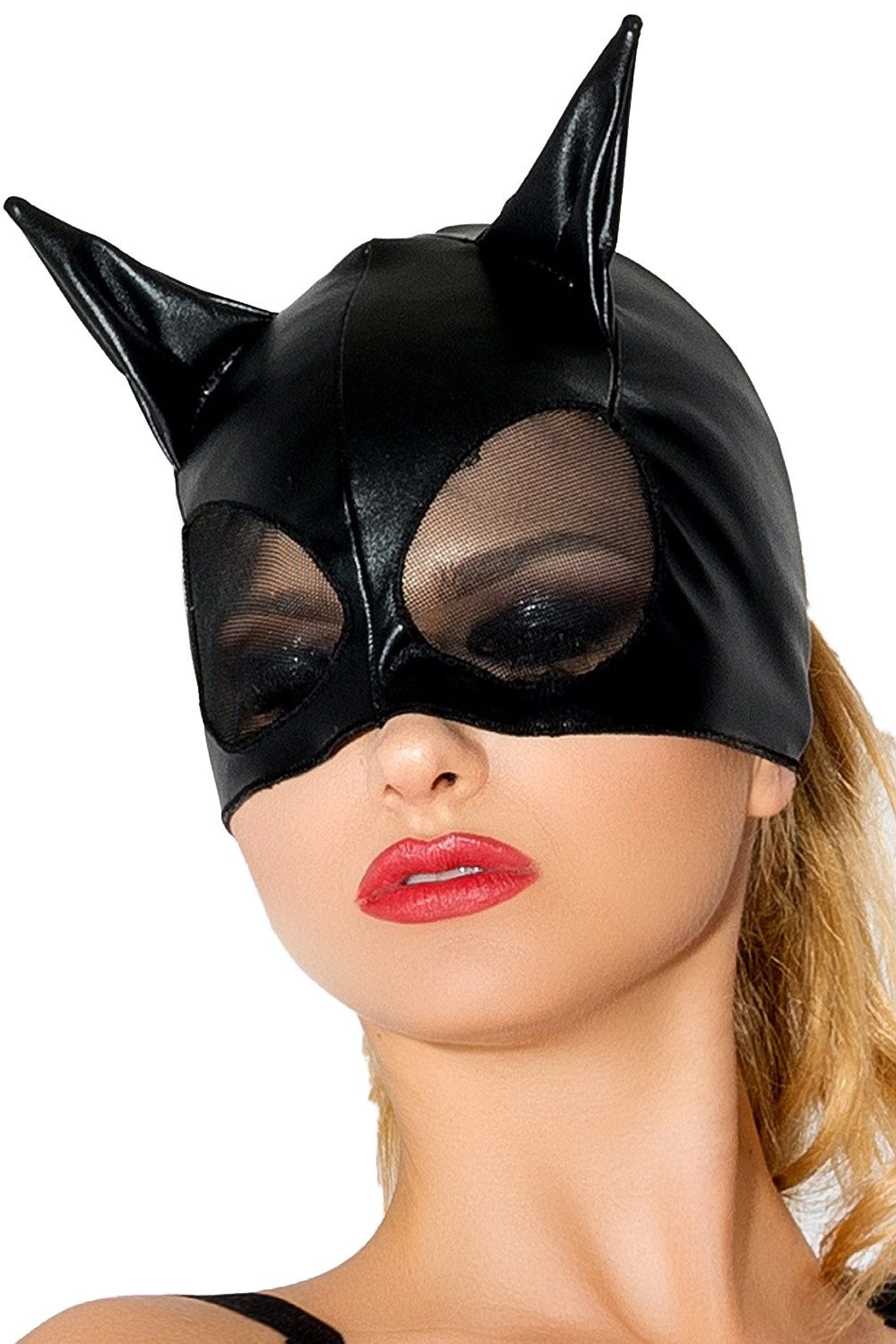 Verkleidungsmaske Schwarze Katzenmaske aus wetlook Material Katzen Verkleidung Maske Ons