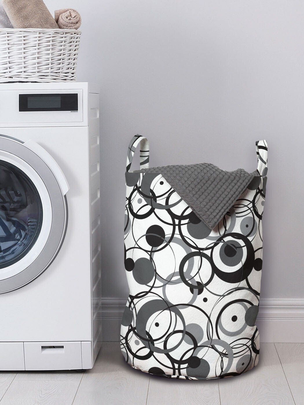 Moderne Abstrakt Kreis-Punkte Wäschesäckchen für mit Kordelzugverschluss Wäschekorb Waschsalons, Abakuhaus Griffen