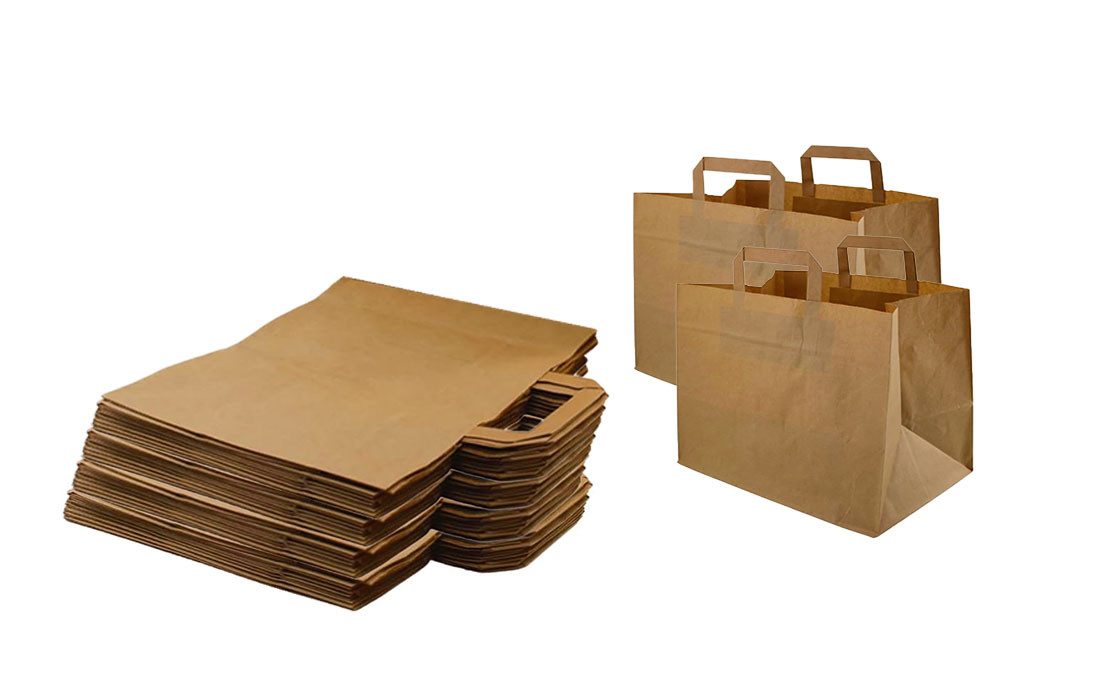 Lauroo Tragetasche Papiertragetasche, Geschenktüten, 28+17x28 cm Braun- 250 Stück (250-tlg), Stabil & reißfest