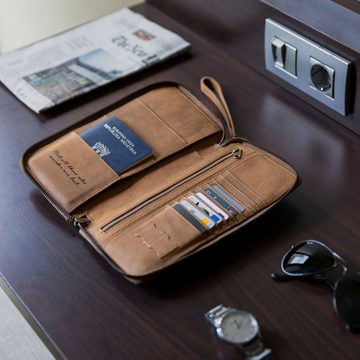 DRAKENSBERG Brieftasche Reisegeldbeutel »Tom« Havanna-Braun, großer Leder Reisebrieftasche & Reisepaß-Organizer mit RFID Schutz