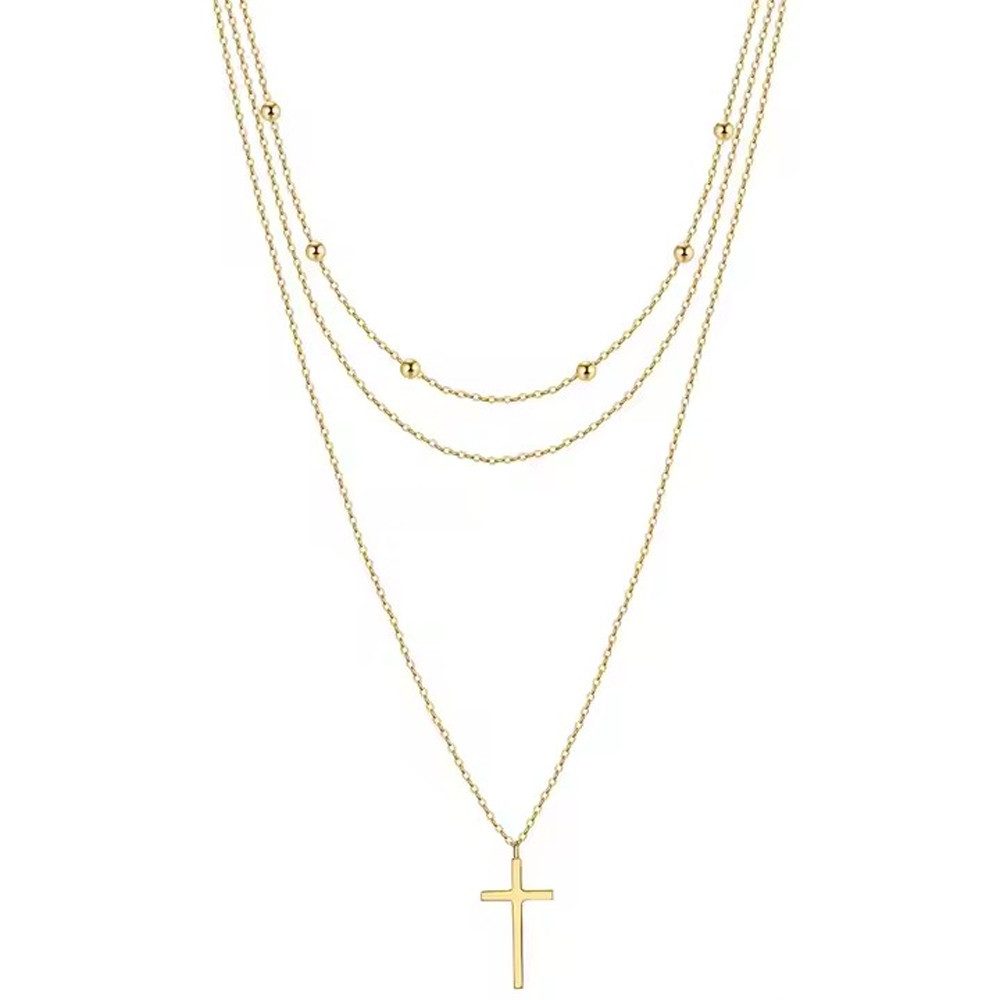 Runde Perlé Kette mit Anhänger Layerkette mit Kreuz Anhänger, christlich, e günstig online kaufen