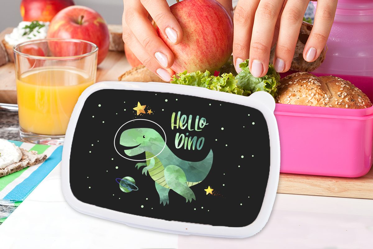 MuchoWow Lunchbox Zitate Kinder Kunststoff - Brotbox Kunststoff, - rosa Jungen - Dino' 'Hallo - Sprichwörter - Mädchen, Brotdose Snackbox, Erwachsene, Kinder, für Kinder, (2-tlg)