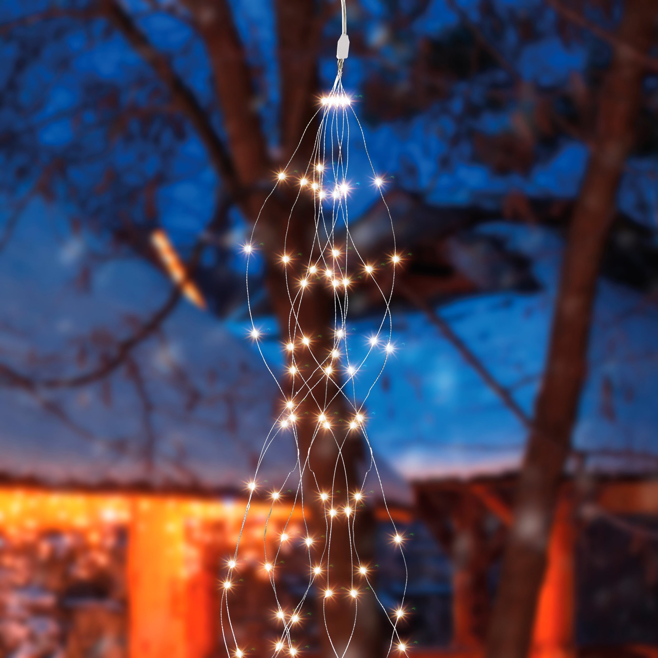esotec LED-Hängeleuchte Solar Lichterschleicher Verena 100cm 100 LEDs 2800K Kabel 5m 102178, LED fest integriert