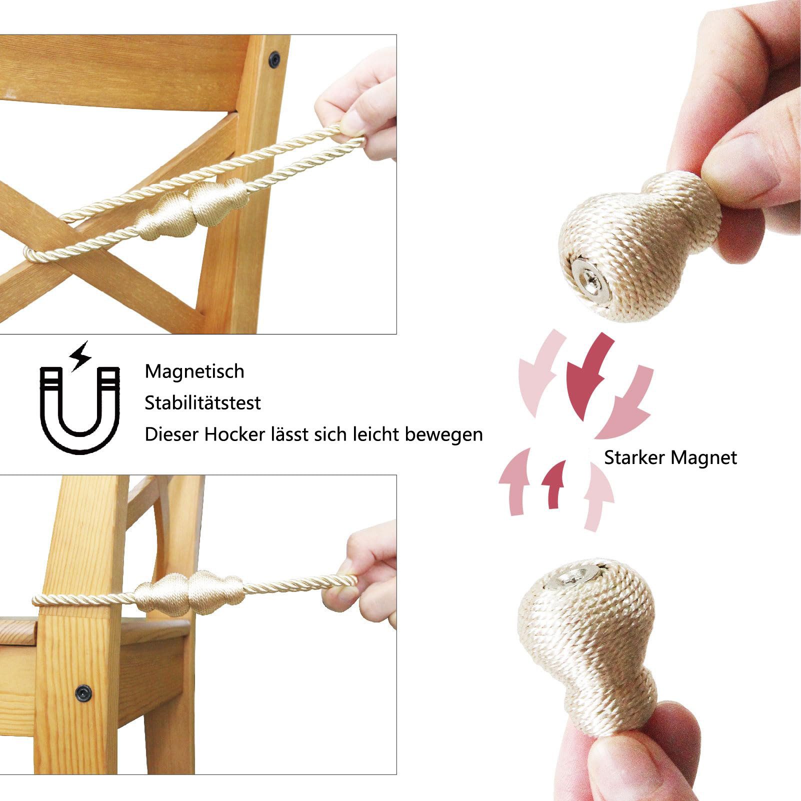 Agger Raffhalter Magnetische Raffhalter 2 Stück für Vorhänge – Dekorative Seil, (2-tlg), Raffhalter mit Magnetverschluss für Innen- und Außenbereich