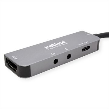 ROLINE Dockingstation Typ C, 4K HDMI Computer-Adapter USB Typ C (USB-C) Männlich (Stecker) zu HDMI Typ A Weiblich (Buchse), 2x 3,5mm Audio (TRRS + TRS)