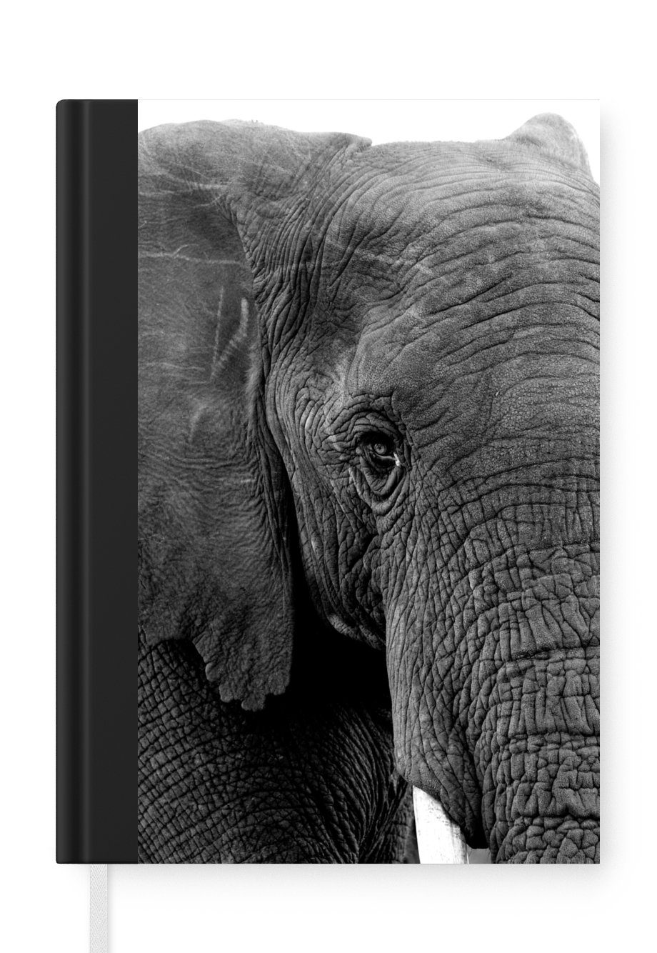 MuchoWow Notizbuch Elefant - Tiere - Schwarz - Weiß - Natur, Journal, Merkzettel, Tagebuch, Notizheft, A5, 98 Seiten, Haushaltsbuch | Notizbücher