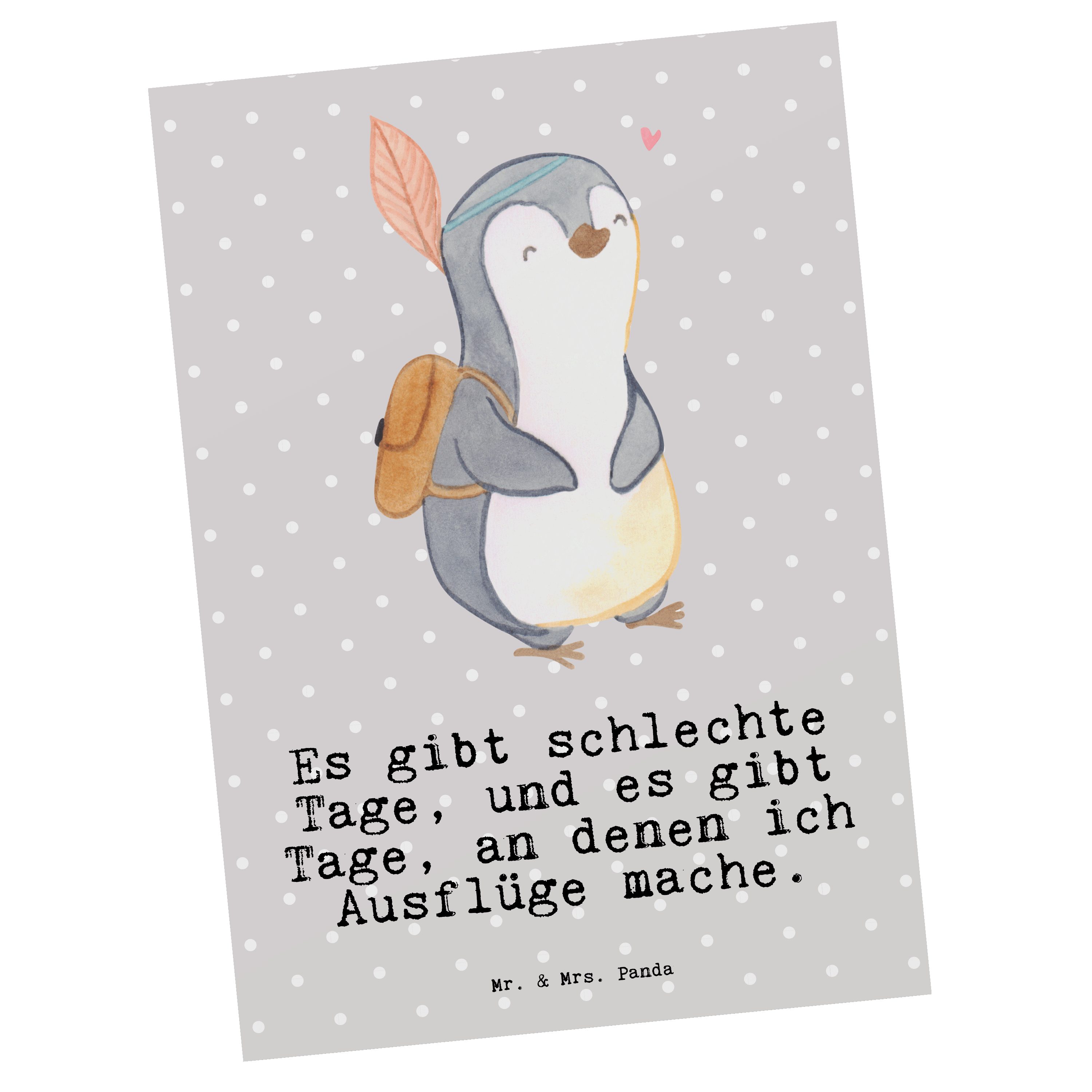 Mr. & Mrs. Panda Postkarte Pinguin Ausflug Tage - Grau Pastell - Geschenk, Einladung, reisen, Sp