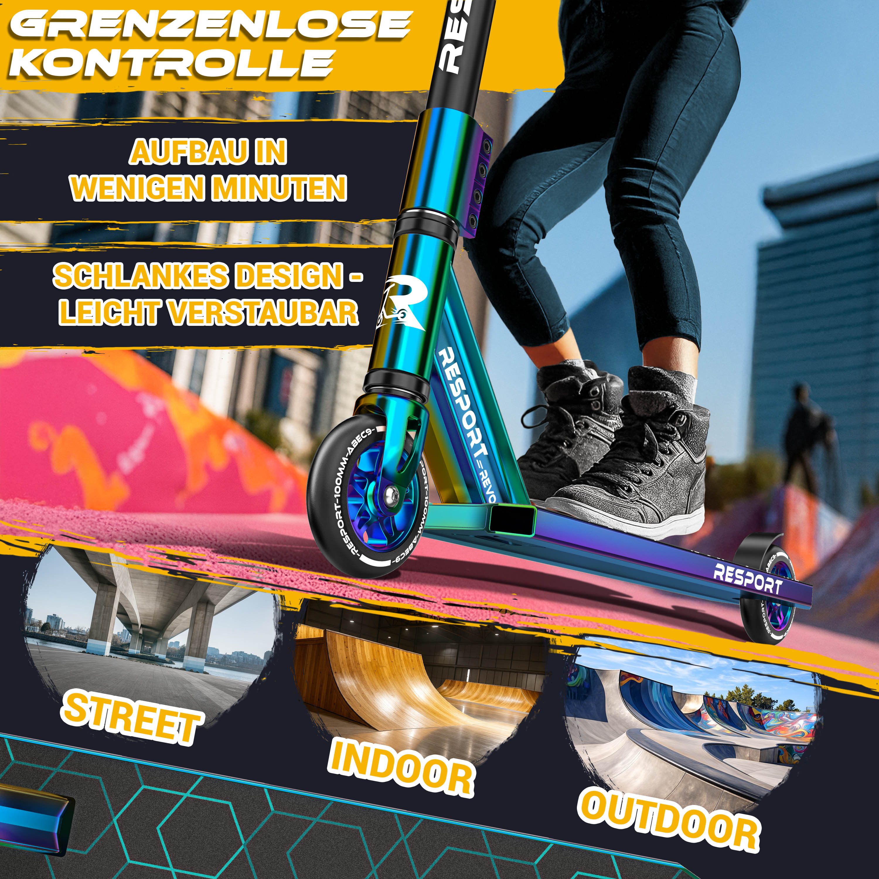 RE:SPORT Cityroller RE:SPORT® Revo Stunt Scooter inkl. Ständer ABEC 9 Kugellagern 100mm, (Stuntscooter Kickscooter ABEC 9 Kugellager Trickroller, mit Ständer Pr – Bild 4 von 5