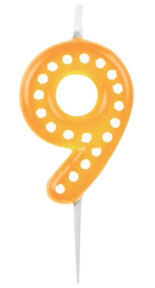 Geburtstagskerze Zahlenkerze mit Punkten 6,5cm, Orange # 9