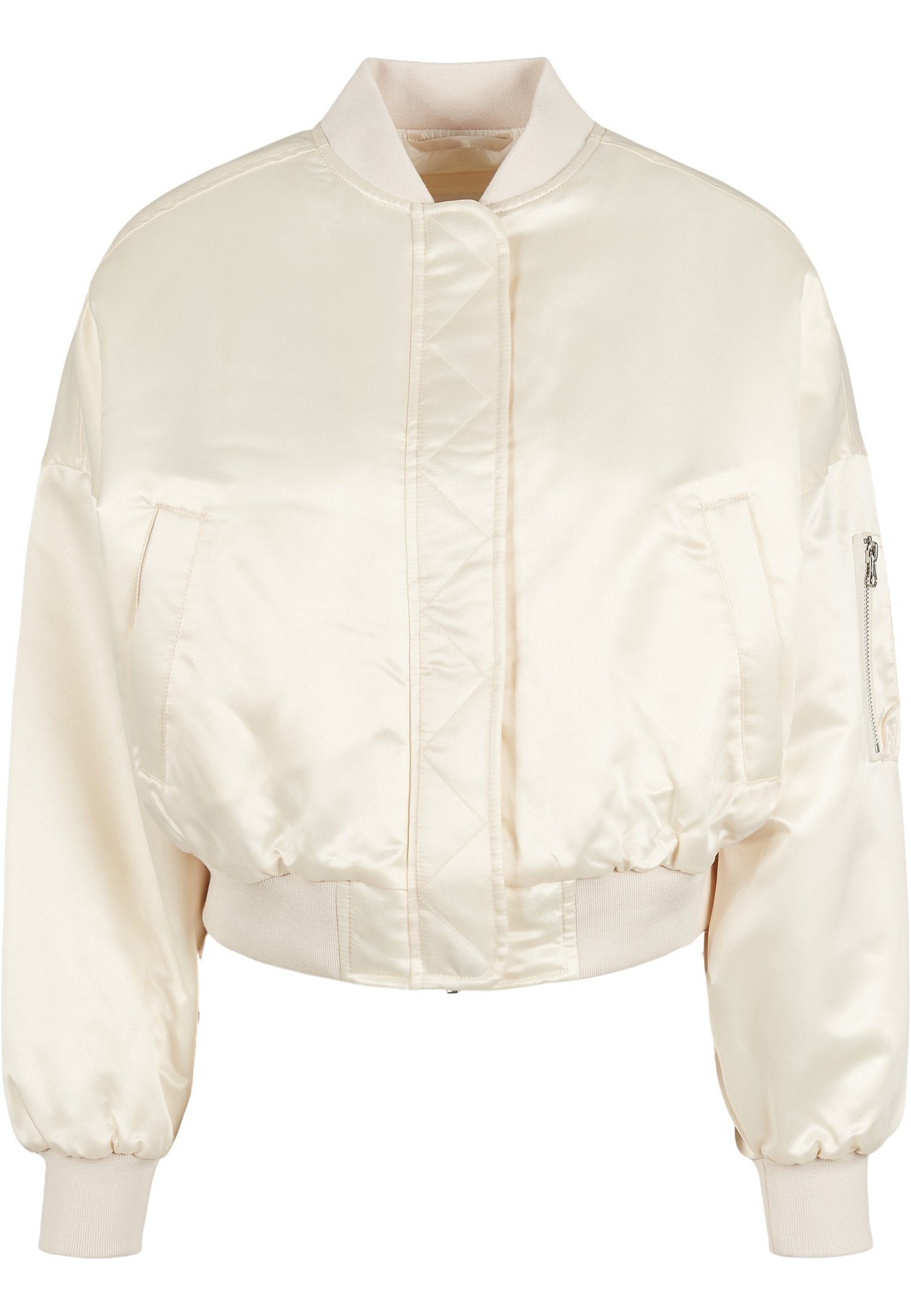 URBAN CLASSICS Bomberjacke Damen Ladies Short Jacket Oversized (1-St) Satin whitesand Bomber