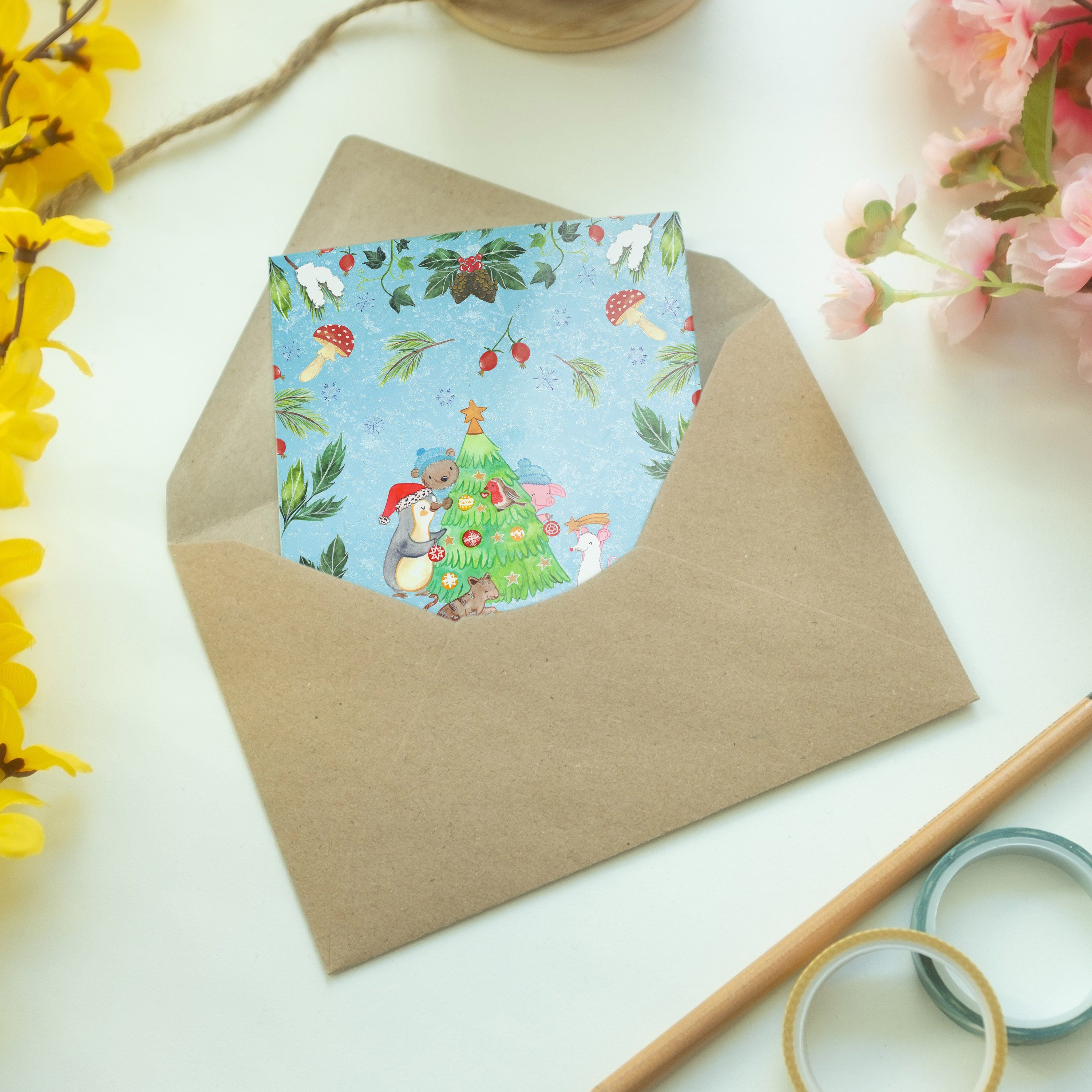 Mrs. Geschenk, Glückw Grußkarte Weihnachtsbaum Panda - - Mr. & schmücken Hochzeitskarte, Eisblau