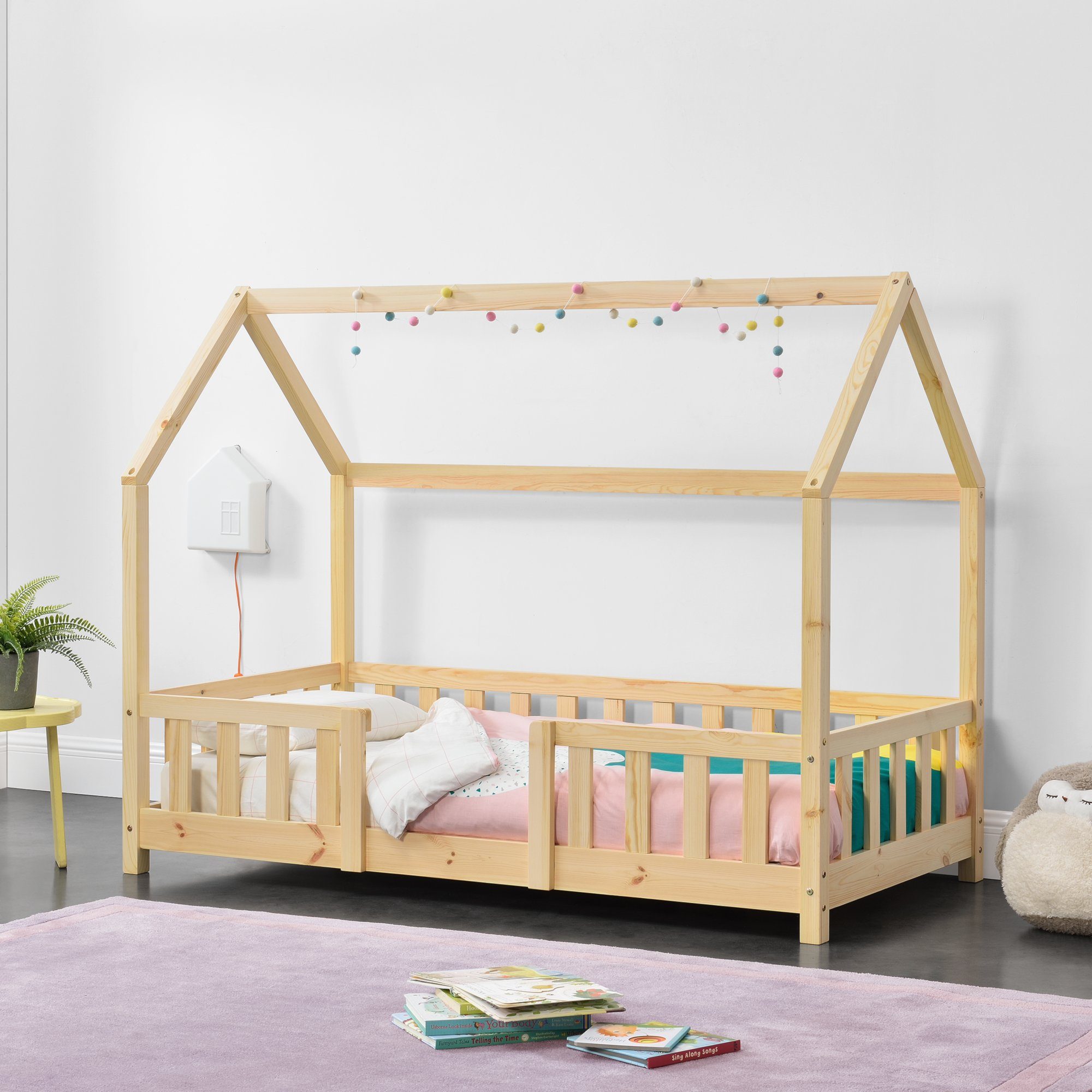 en.casa Kinderbett, »Sisimiut« Haus-Optik mit Rausfallschutz 70x140cm Holz günstig online kaufen