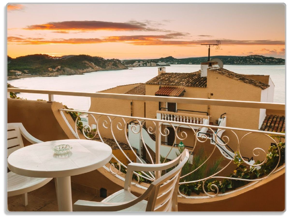 das Terrasse 4mm, - ESG-Sicherheitsglas, einer Gummifüße Schneidebrett 30x40cm 1-St), Ausblick auf (inkl. von Wallario Spanien rutschfester Meer, Sommer schönen in