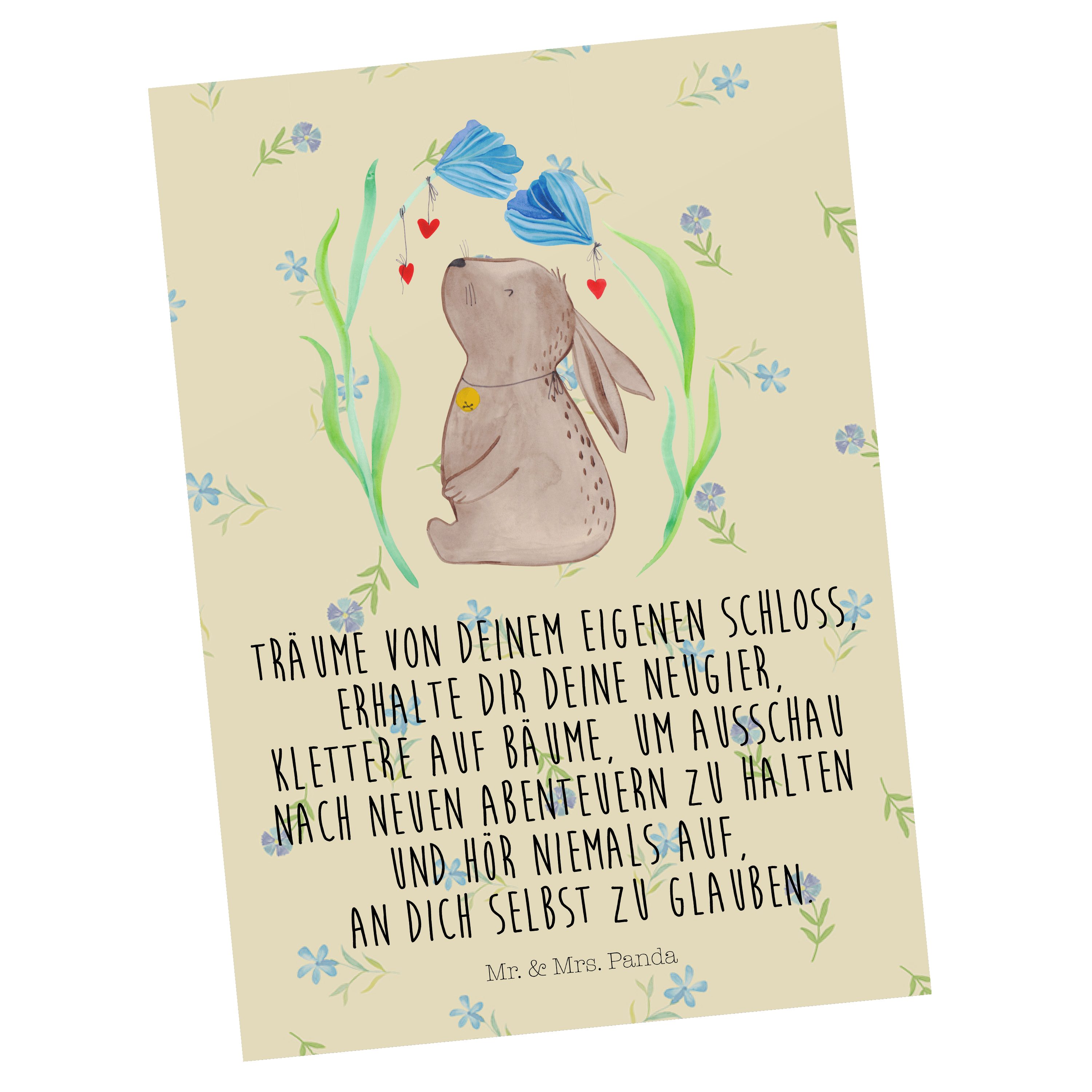 Mr. & Mrs. Panda Postkarte Hase Blume - Blumig - Geschenk, Geschenkkarte, Osterdeko, Ansichtska