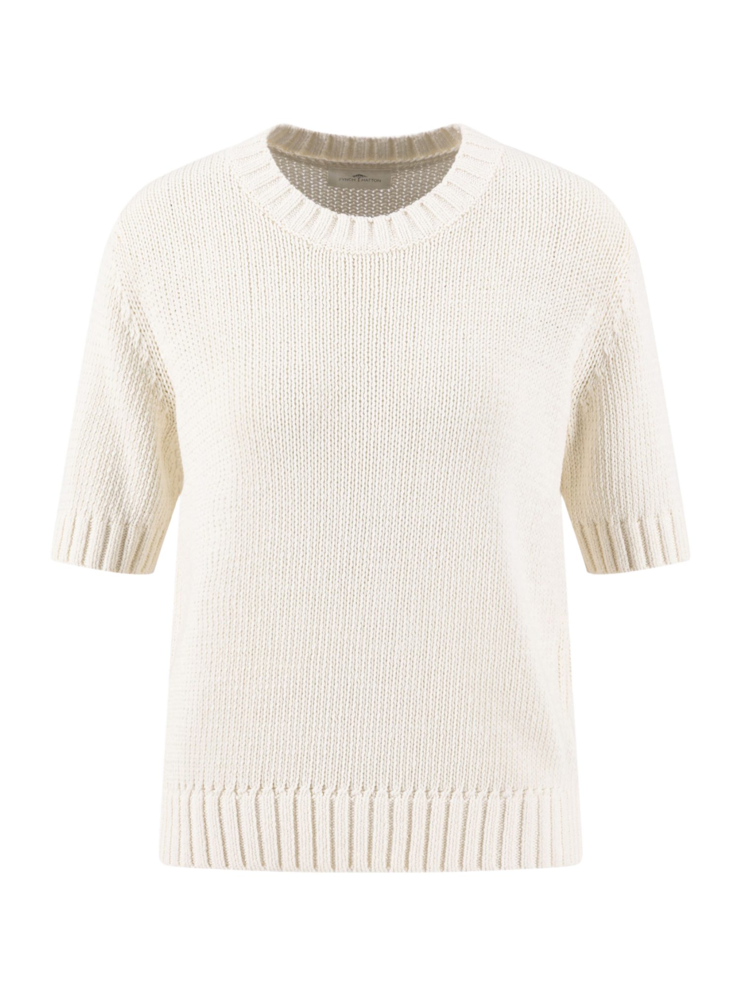 FYNCH-HATTON Kurzarmpullover weiß,Casual,Baumwolle,Unifarben,Rundhals,Kurz,Casual Fit
