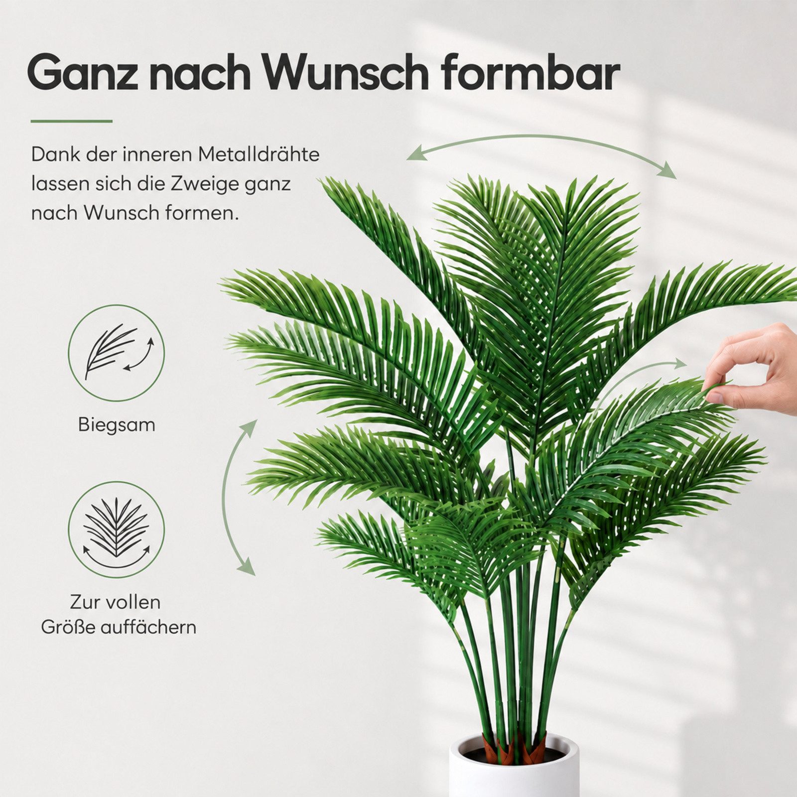 Kunstpflanze 160CM Künstlicher Kunstpalme, Künstliche Palme, Kunstpflanze wie echt Kunstpalme, BlingBin, Höhe 160 cm, Kunstpalme Deko für Wohnzimmer Balkon Flur – Bild 4 von 5