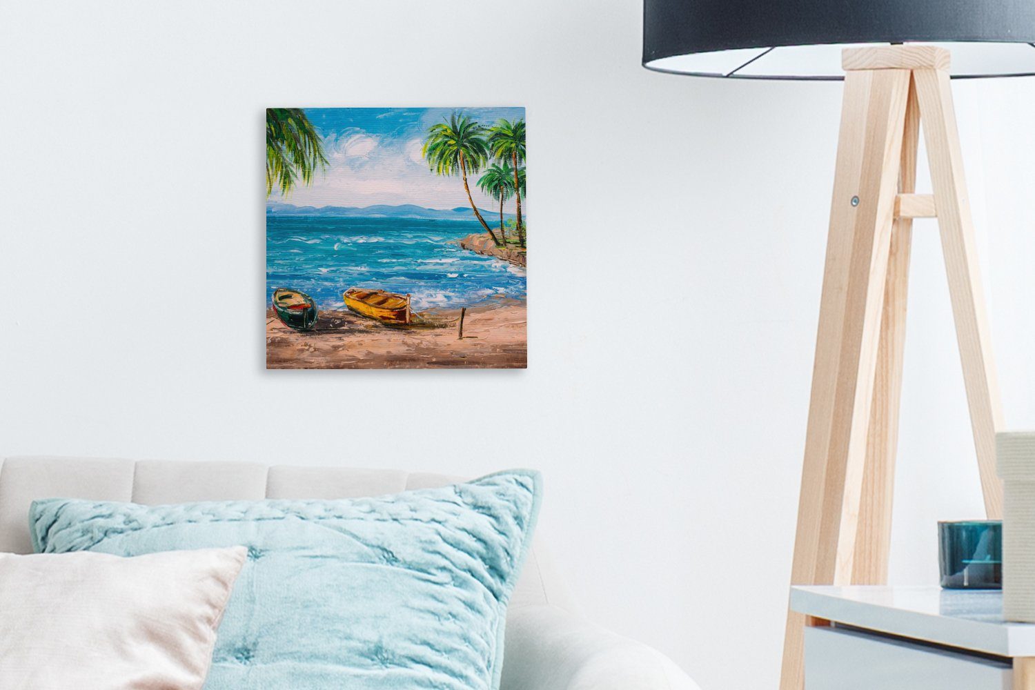 - für Leinwand Öl (1 - auf St), Gemälde Palme Schlafzimmer Strand - OneMillionCanvasses® Bilder - Leinwand Boot, Gemälde Wohnzimmer