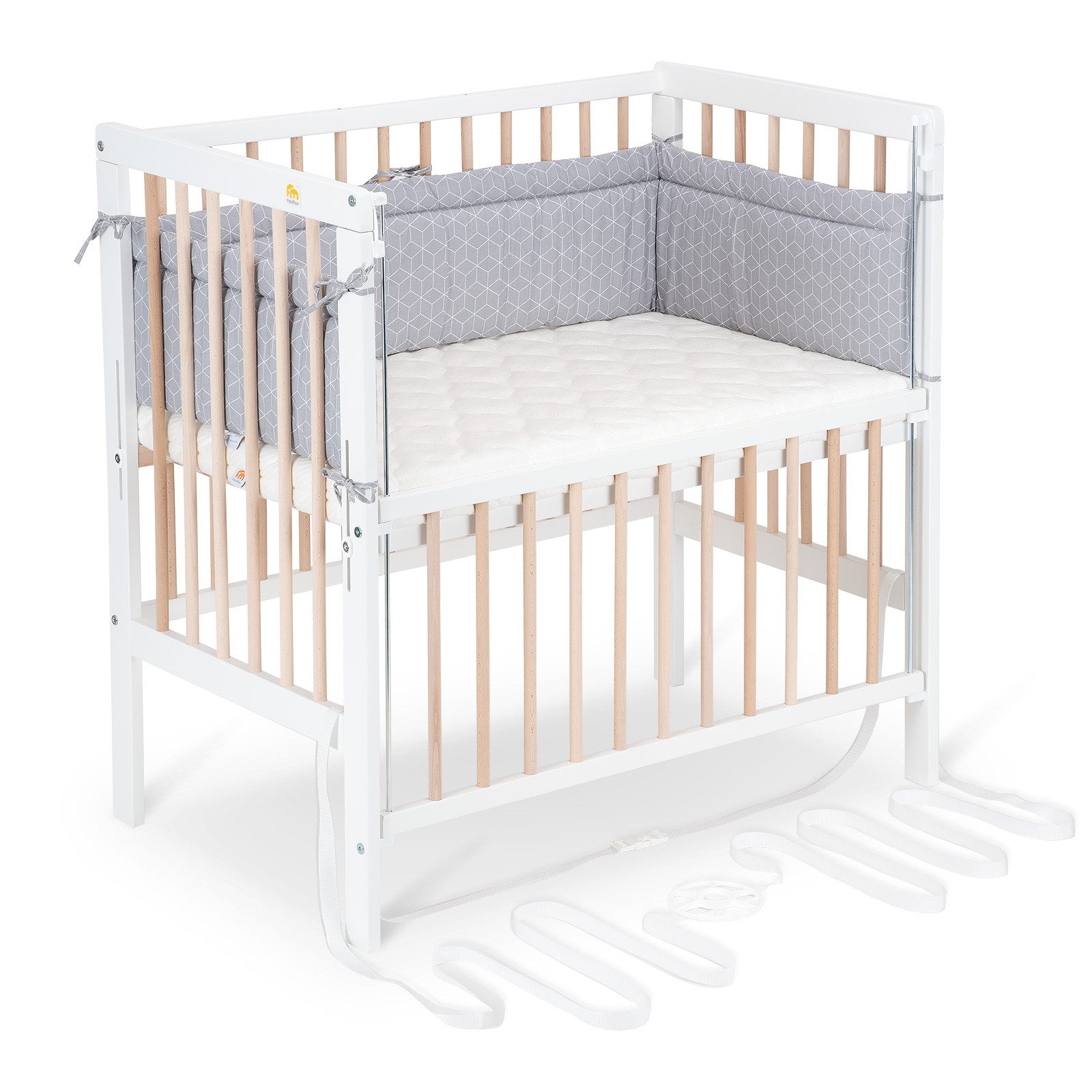 Beistellbett Flex weiß / natur, 90 x 55 cm Liegefläche