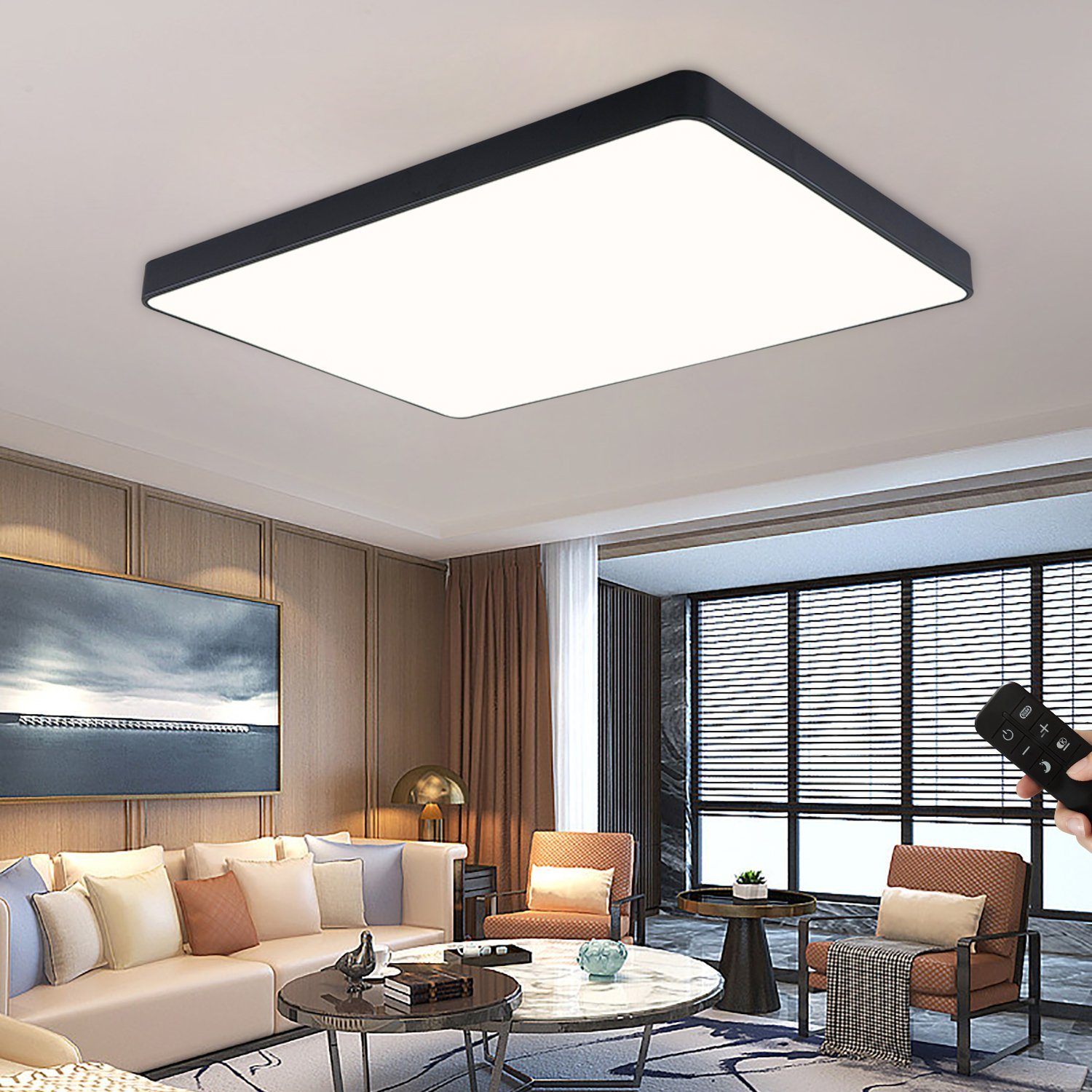 JDONG LED Deckenleuchte dimmbar mit Fernbedienung Rechteckig Weiß/Schwarz 65*43*5CM, LED fest integriert, Deckenlampe 72W, für Wohnzimmer Schlafzimmer Esszimmer Arbeitszimmer Balkon Büro